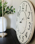 White Lightly Distressed Large Wall Clock with Black Numbers (in stock)