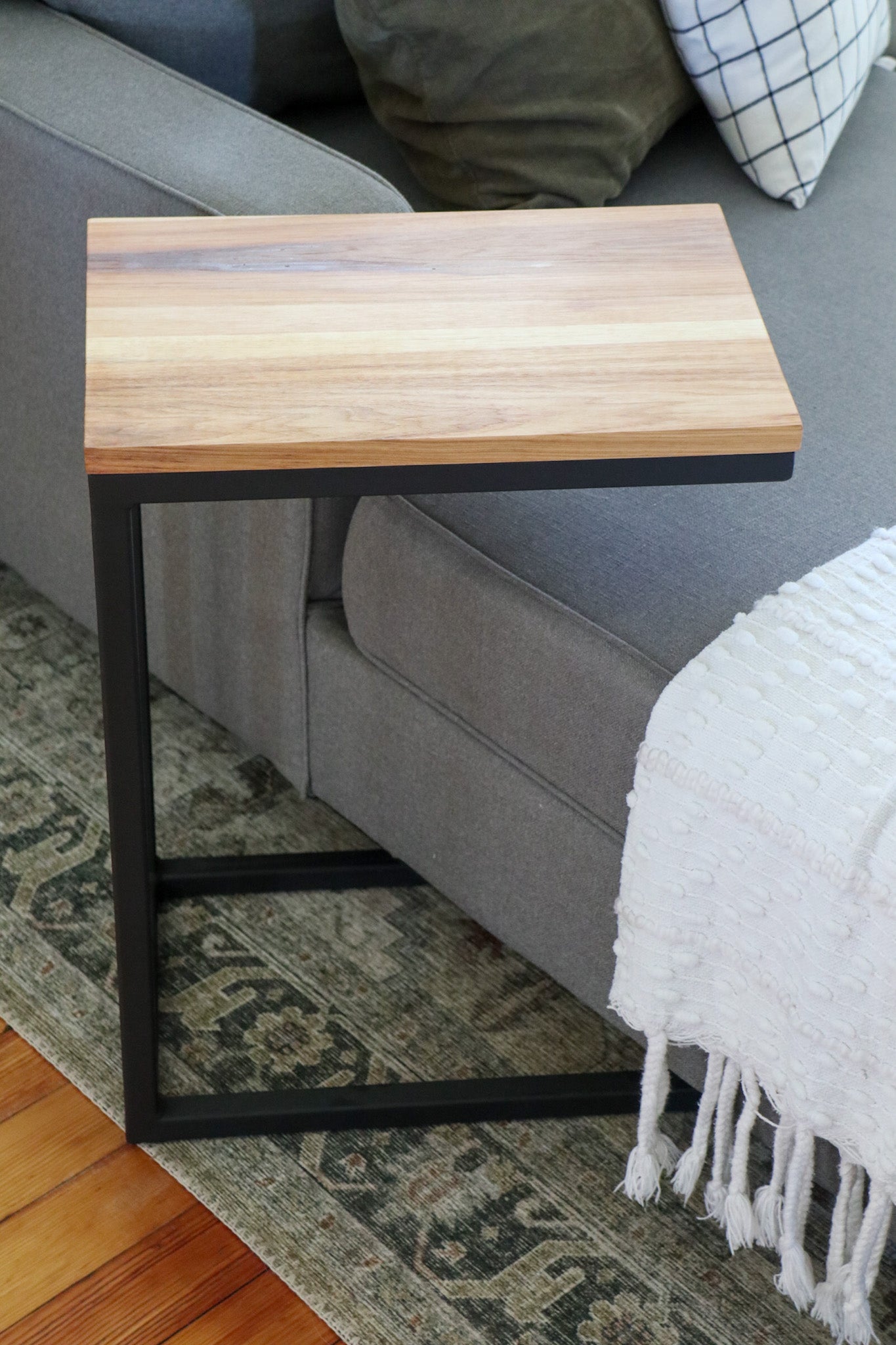 Hickory Wood and Metal Industrial Side C Table - Hazel Oak Farms
