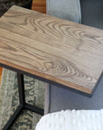 Solid Ash Wood & Black Metal C Table with Black Stain - Hazel Oak Farms