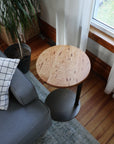 Large Cherry Wood Round Industrial Side Table - Hazel Oak Farms Handmade Furniture in Iowa, USA