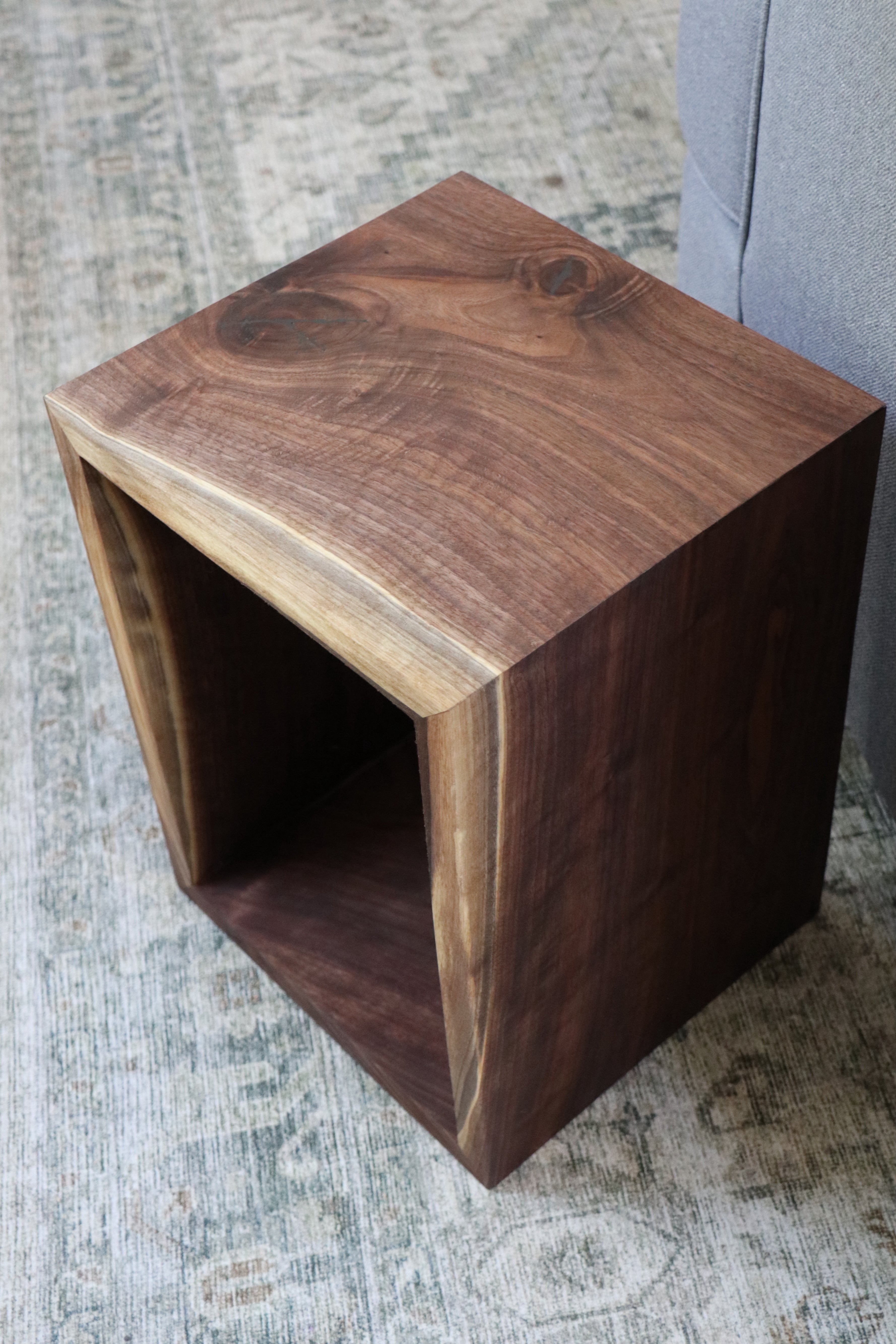 Complete Walnut Waterfall Cube Rectangle Side Table, Cuboid End Table - Hazel Oak Farms Handmade Furniture in Iowa, USA