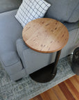 Large Cherry Wood Round Industrial Side Table - Hazel Oak Farms Handmade Furniture in Iowa, USA