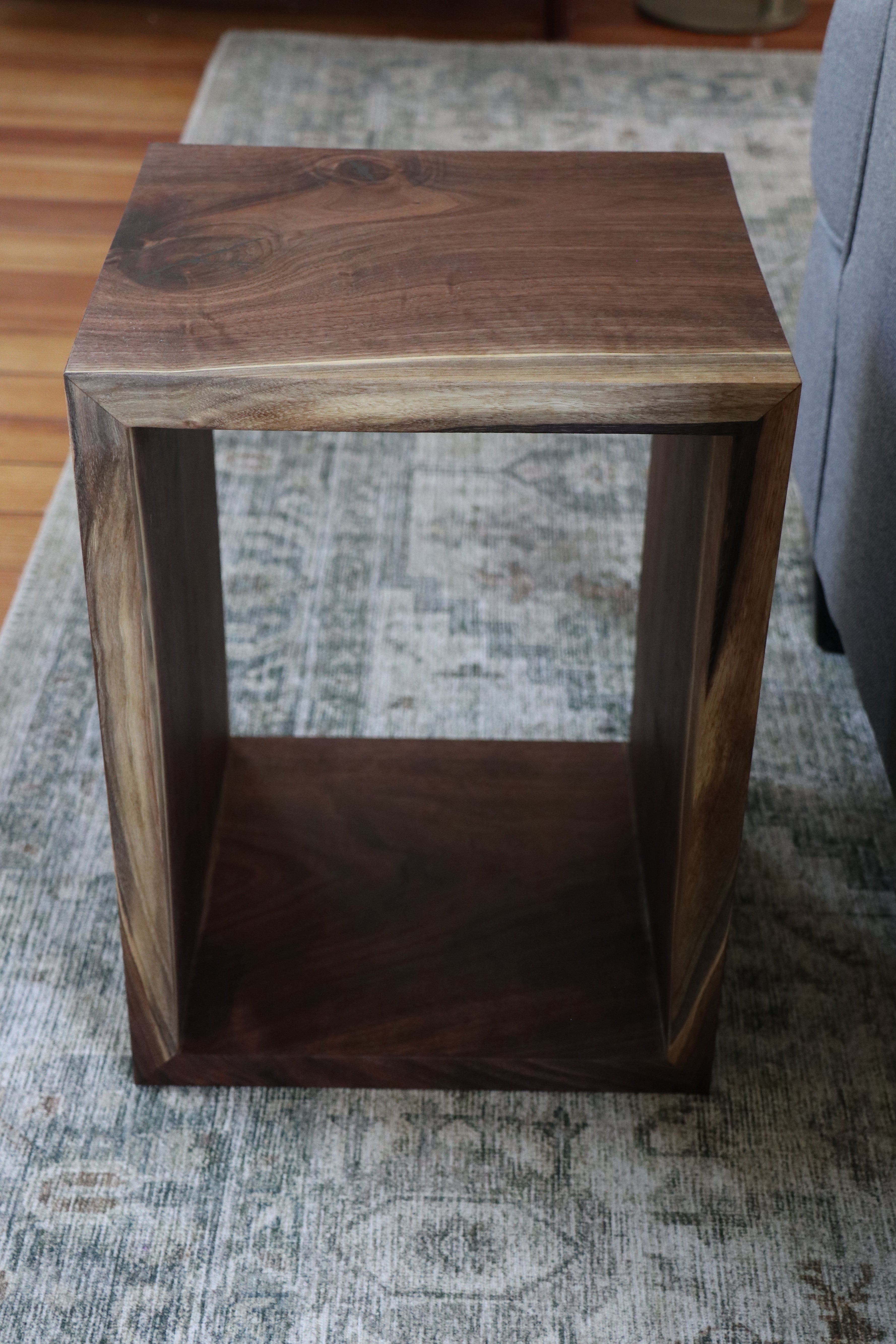 Complete Walnut Waterfall Cube Rectangle Side Table, Cuboid End Table - Hazel Oak Farms Handmade Furniture in Iowa, USA