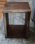 Complete Walnut Waterfall Cube Rectangle Side Table, Cuboid End Table - Hazel Oak Farms Handmade Furniture in Iowa, USA