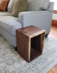 Complete Walnut Waterfall Cube Rectangle Side Table, Cuboid End Table - Hazel Oak Farms Handmade Furniture in Iowa, USA