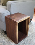 Complete Walnut Waterfall Cube Rectangle Side Table, Cuboid End Table - Hazel Oak Farms Handmade Furniture in Iowa, USA