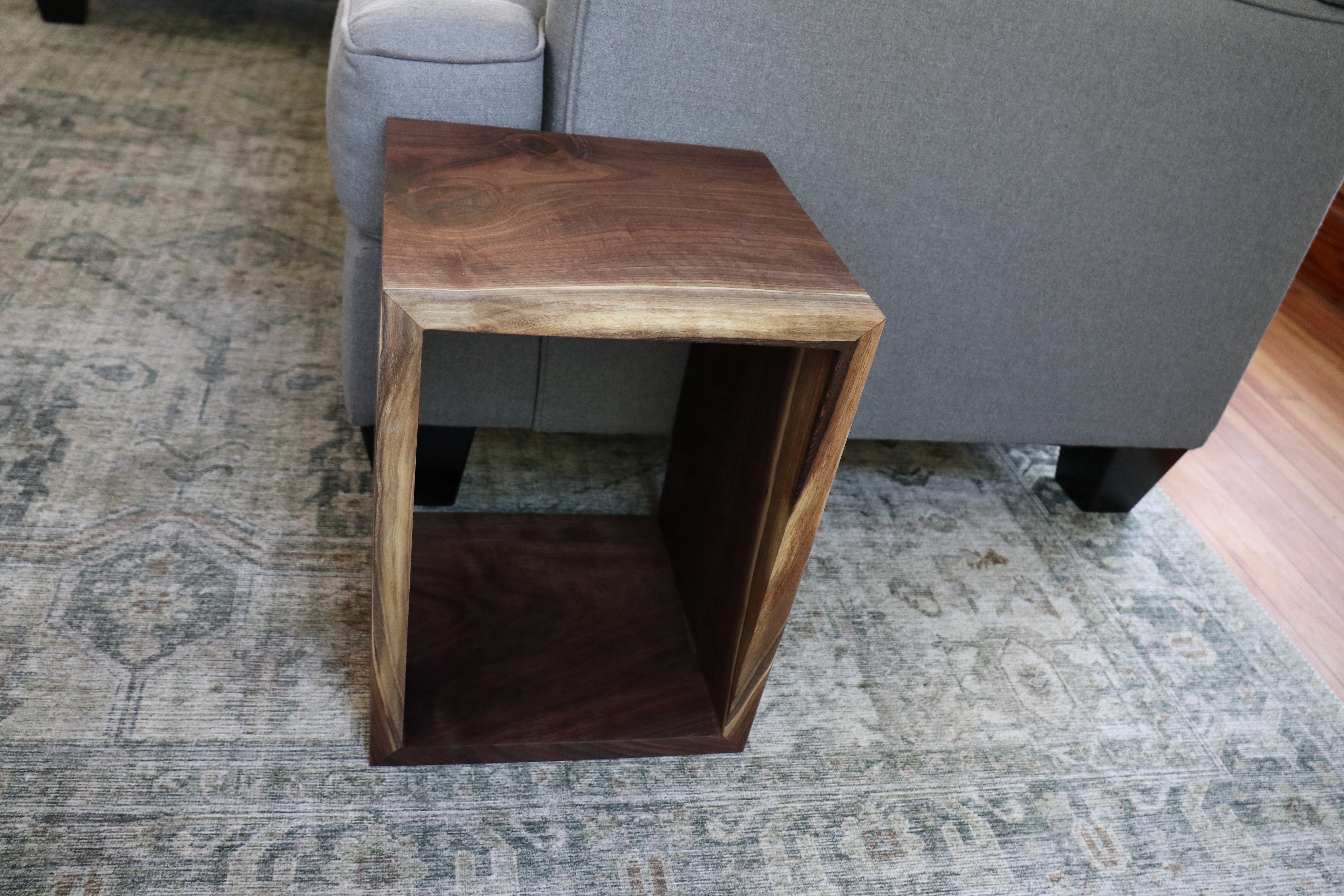 Complete Walnut Waterfall Cube Rectangle Side Table, Cuboid End Table - Hazel Oak Farms Handmade Furniture in Iowa, USA