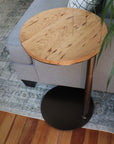 Large Cherry Wood Round Industrial Side Table - Hazel Oak Farms Handmade Furniture in Iowa, USA