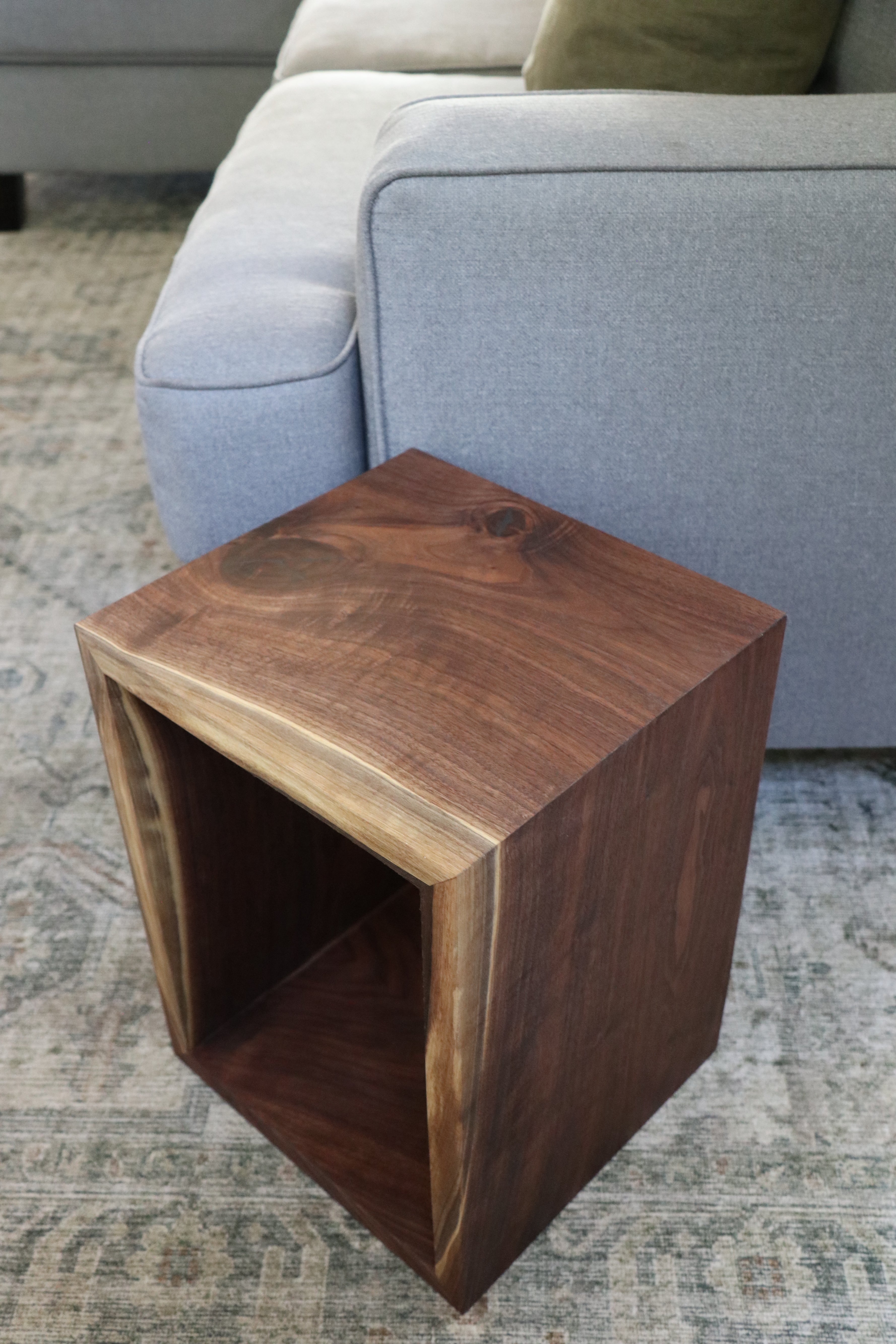 Complete Walnut Waterfall Cube Rectangle Side Table, Cuboid End Table - Hazel Oak Farms Handmade Furniture in Iowa, USA