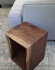 Complete Walnut Waterfall Cube Rectangle Side Table, Cuboid End Table - Hazel Oak Farms Handmade Furniture in Iowa, USA