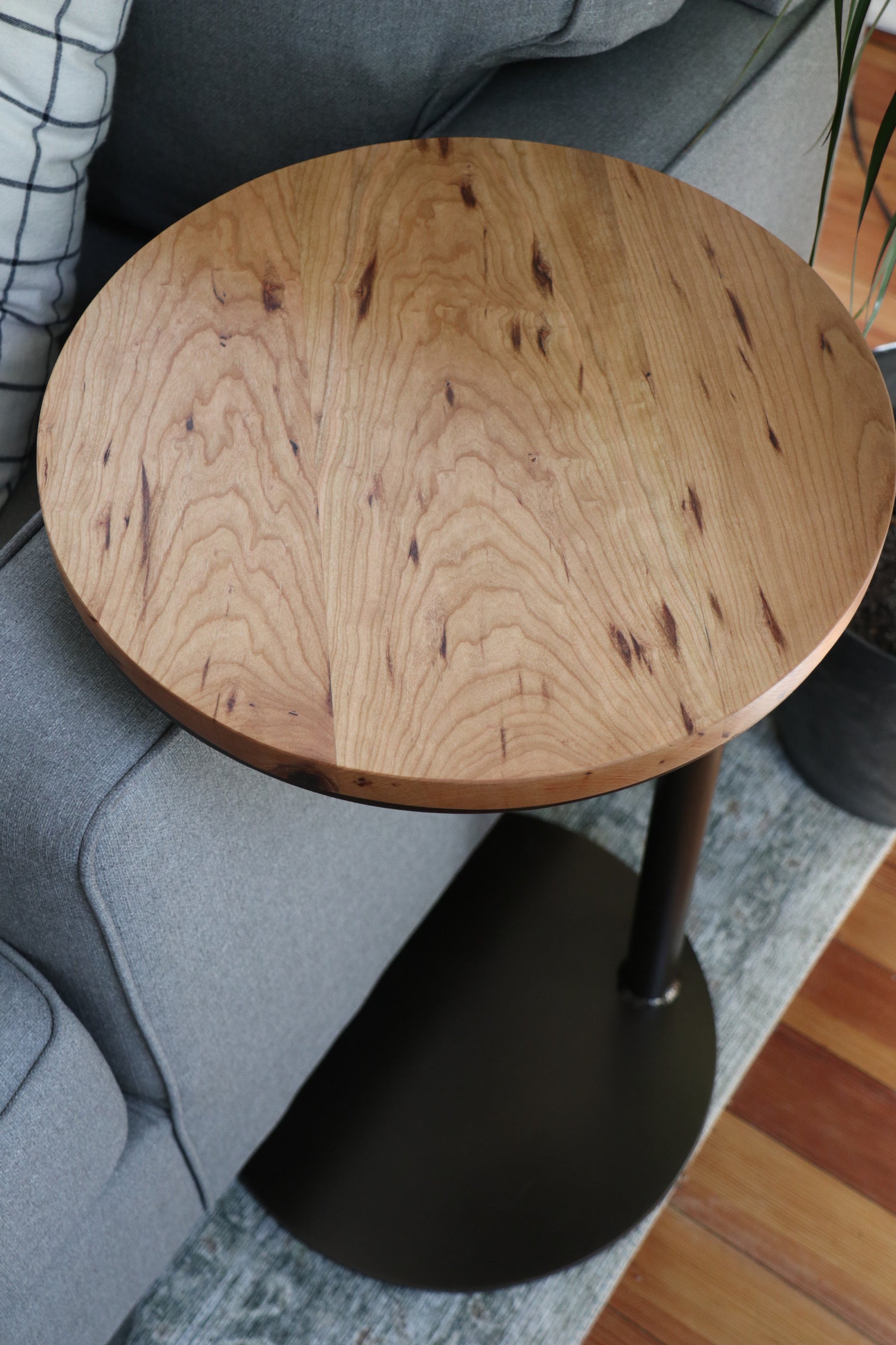 Large Cherry Wood Round Industrial Side Table - Hazel Oak Farms Handmade Furniture in Iowa, USA