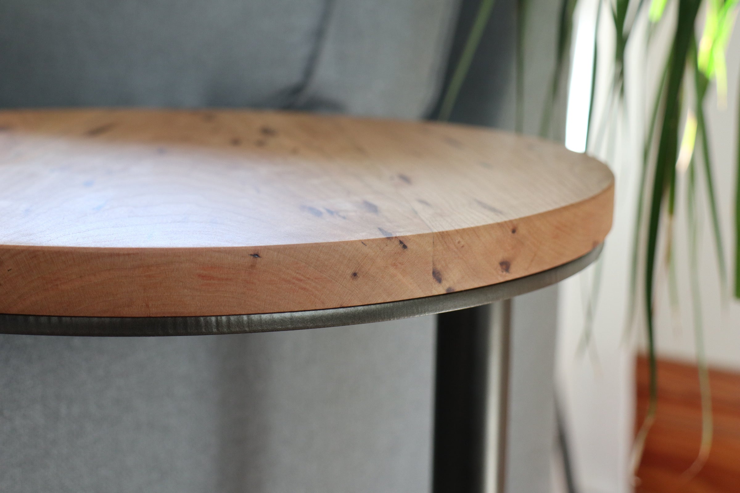 Large Cherry Wood Round Industrial Side Table - Hazel Oak Farms Handmade Furniture in Iowa, USA