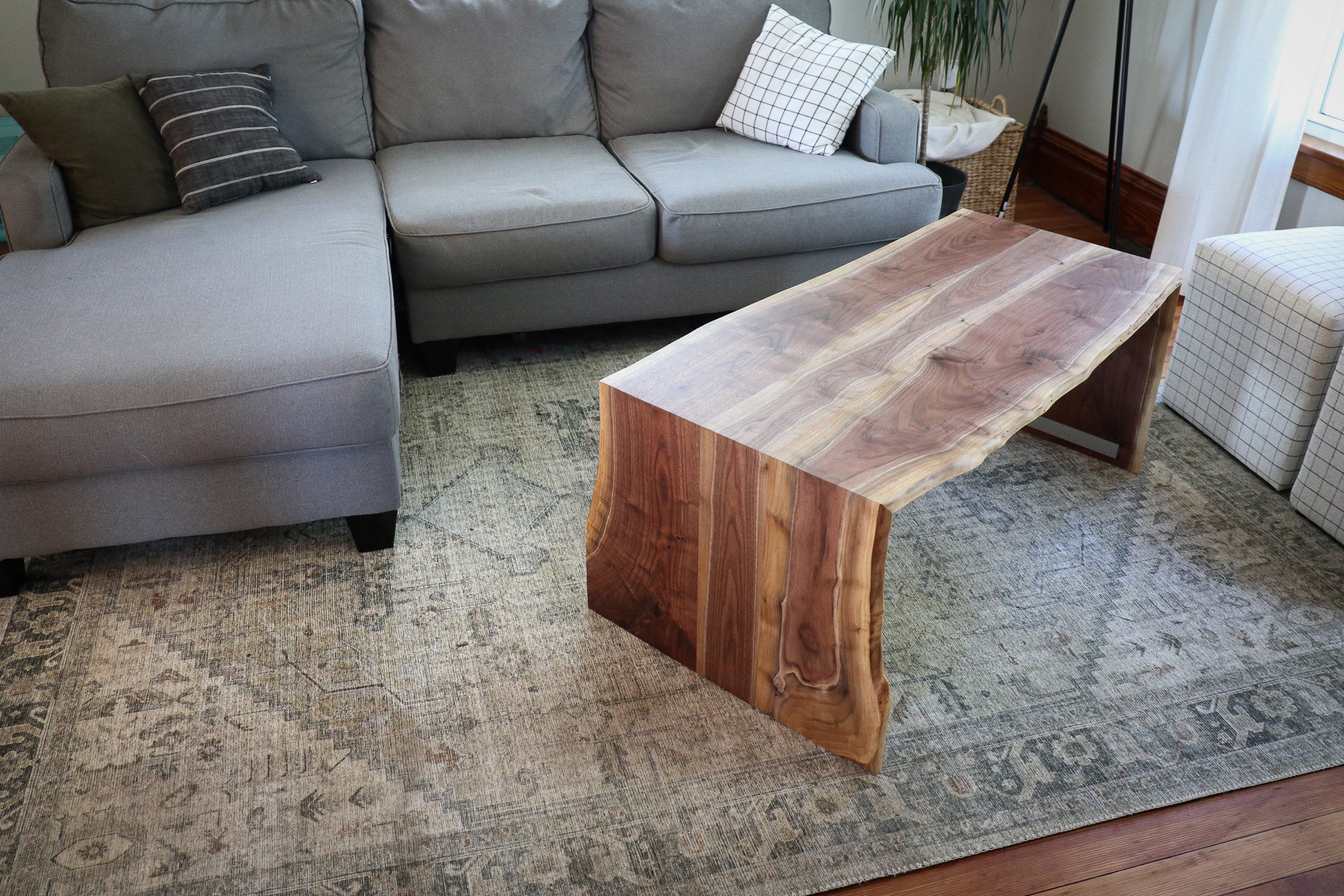 Solid Walnut Wood Double Waterfall Ottoman Coffee Table - Hazel Oak Farms