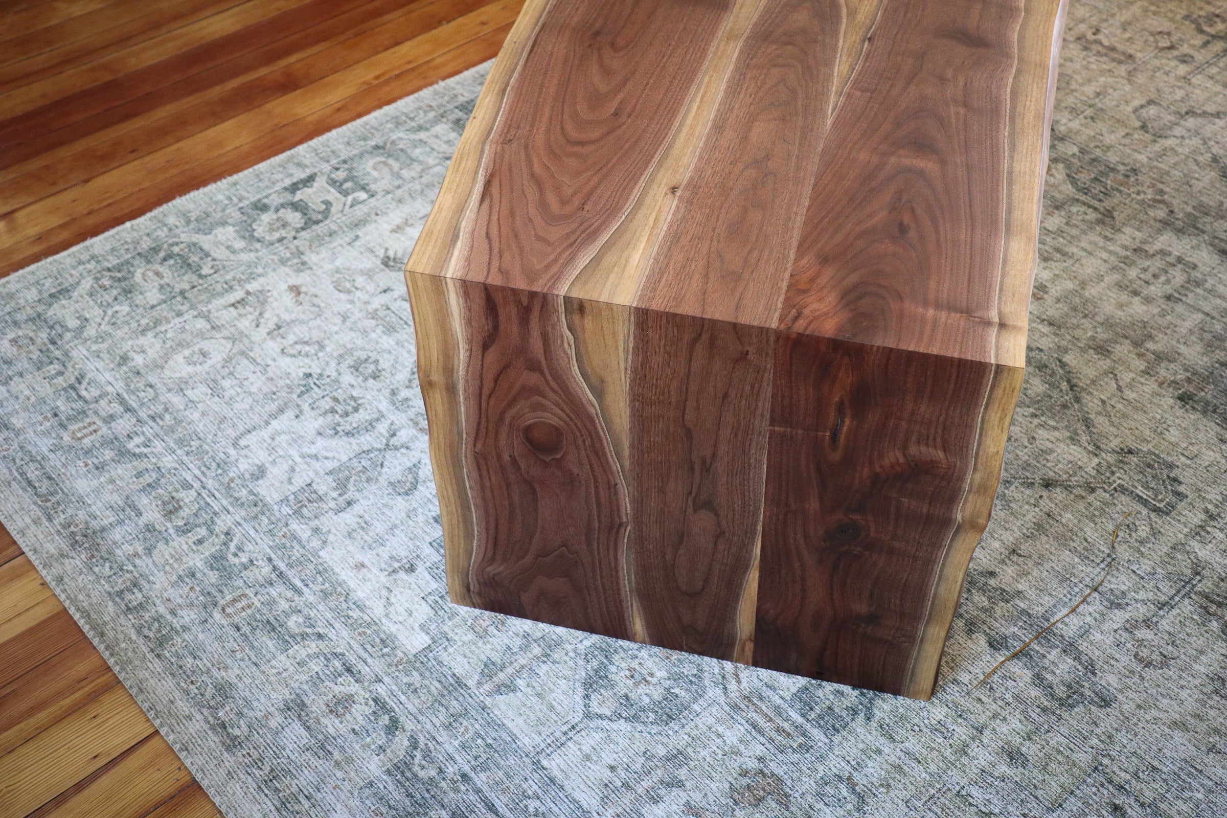 Solid Walnut Wood Double Waterfall Ottoman Coffee Table - Hazel Oak Farms