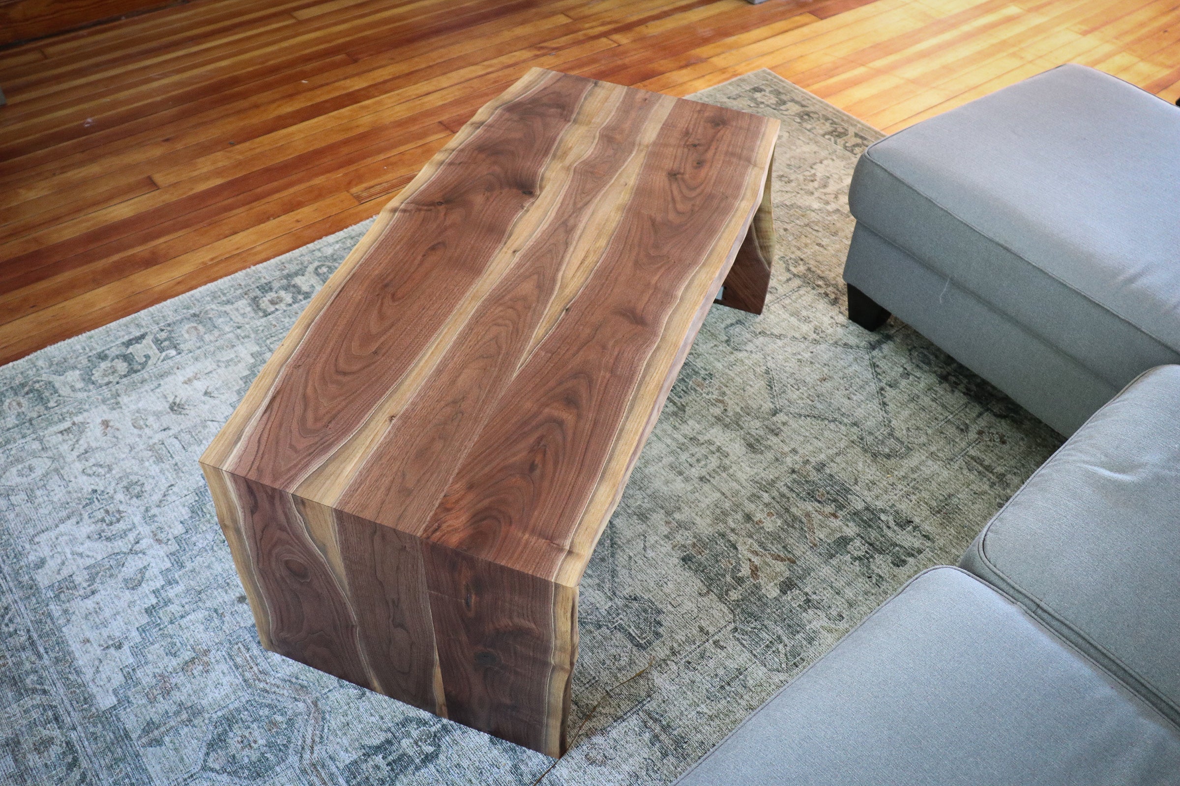 Solid Walnut Wood Double Waterfall Ottoman Coffee Table - Hazel Oak Farms