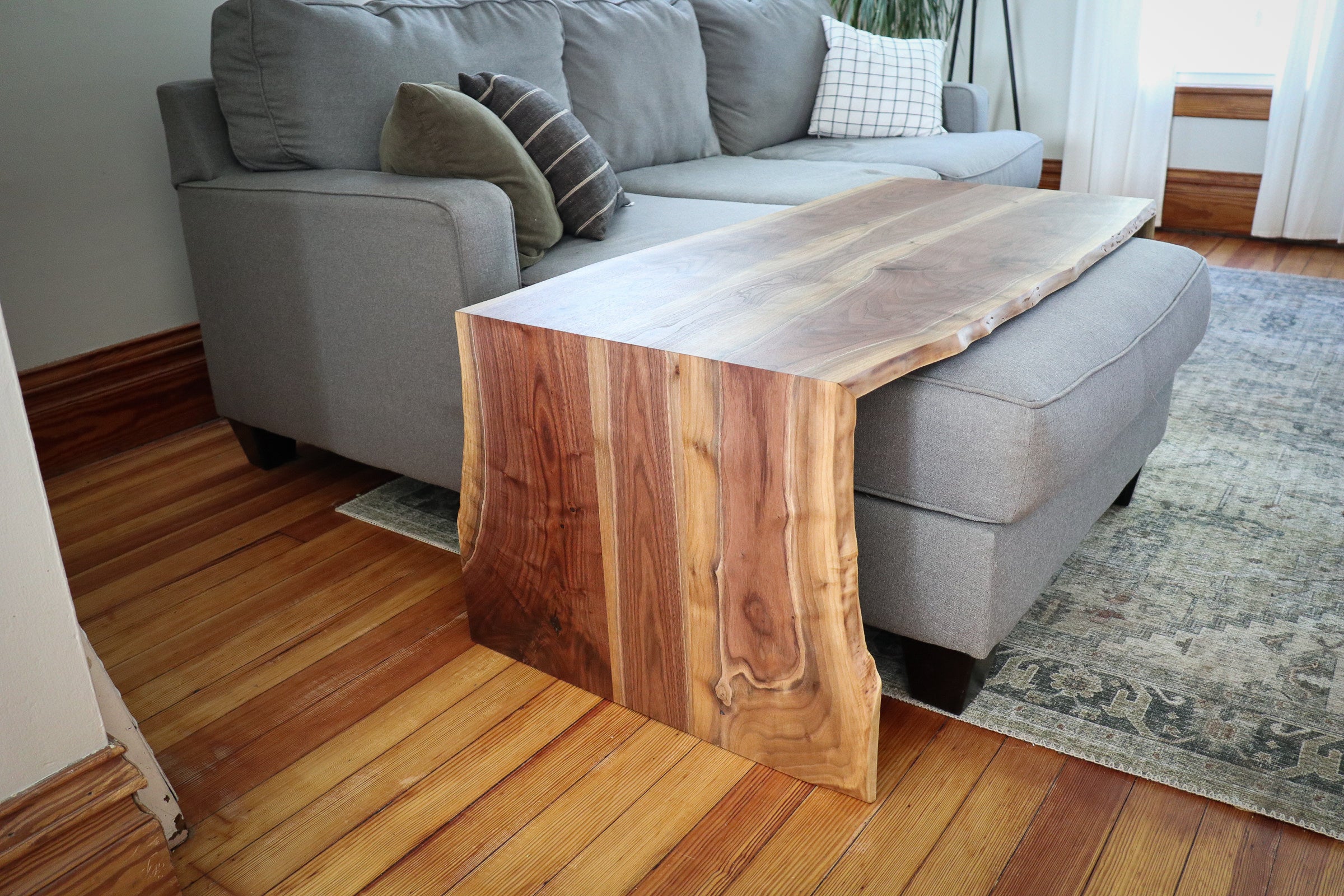 Solid Walnut Wood Double Waterfall Ottoman Coffee Table - Hazel Oak Farms