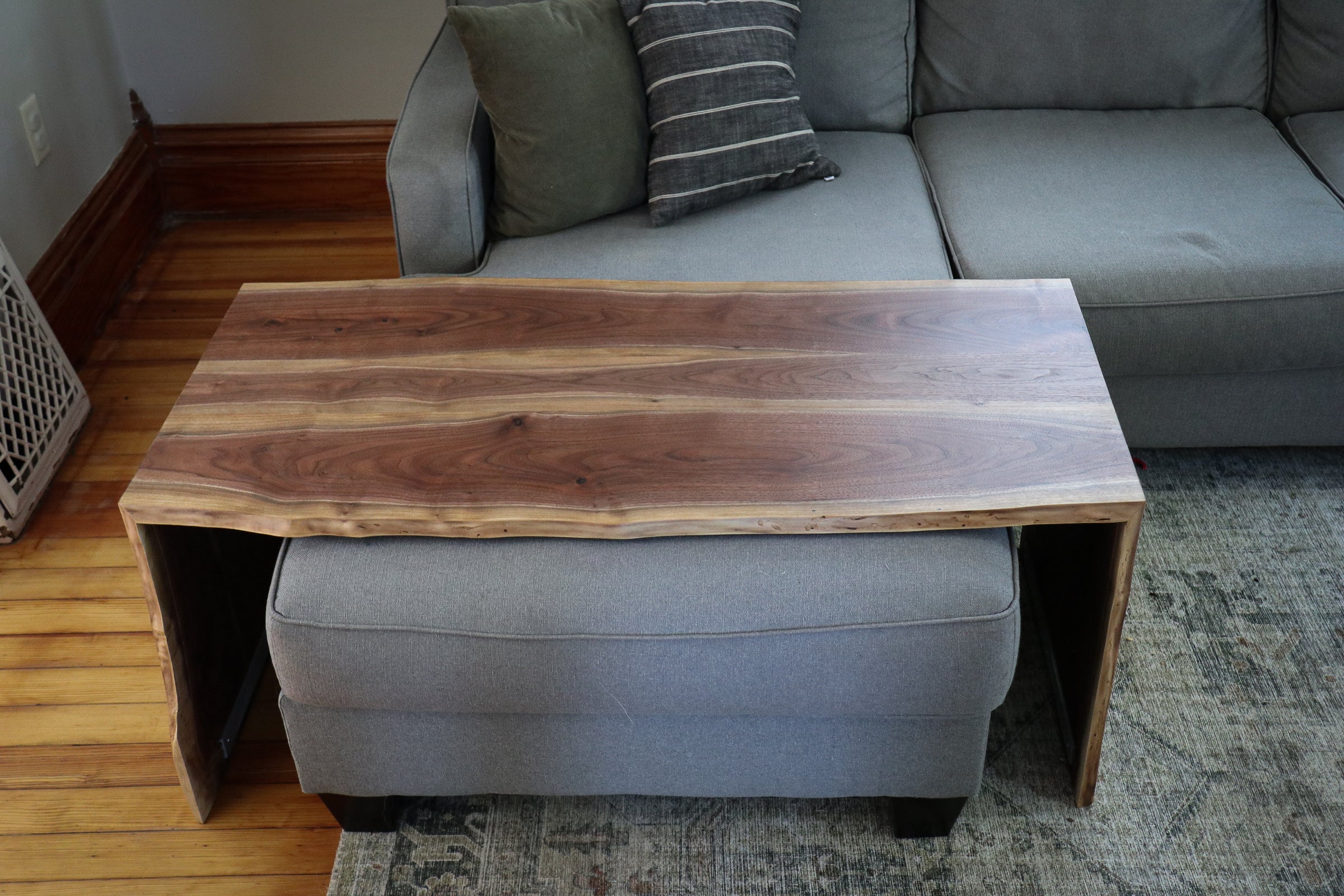 Solid Walnut Wood Double Waterfall Ottoman Coffee Table - Hazel Oak Farms