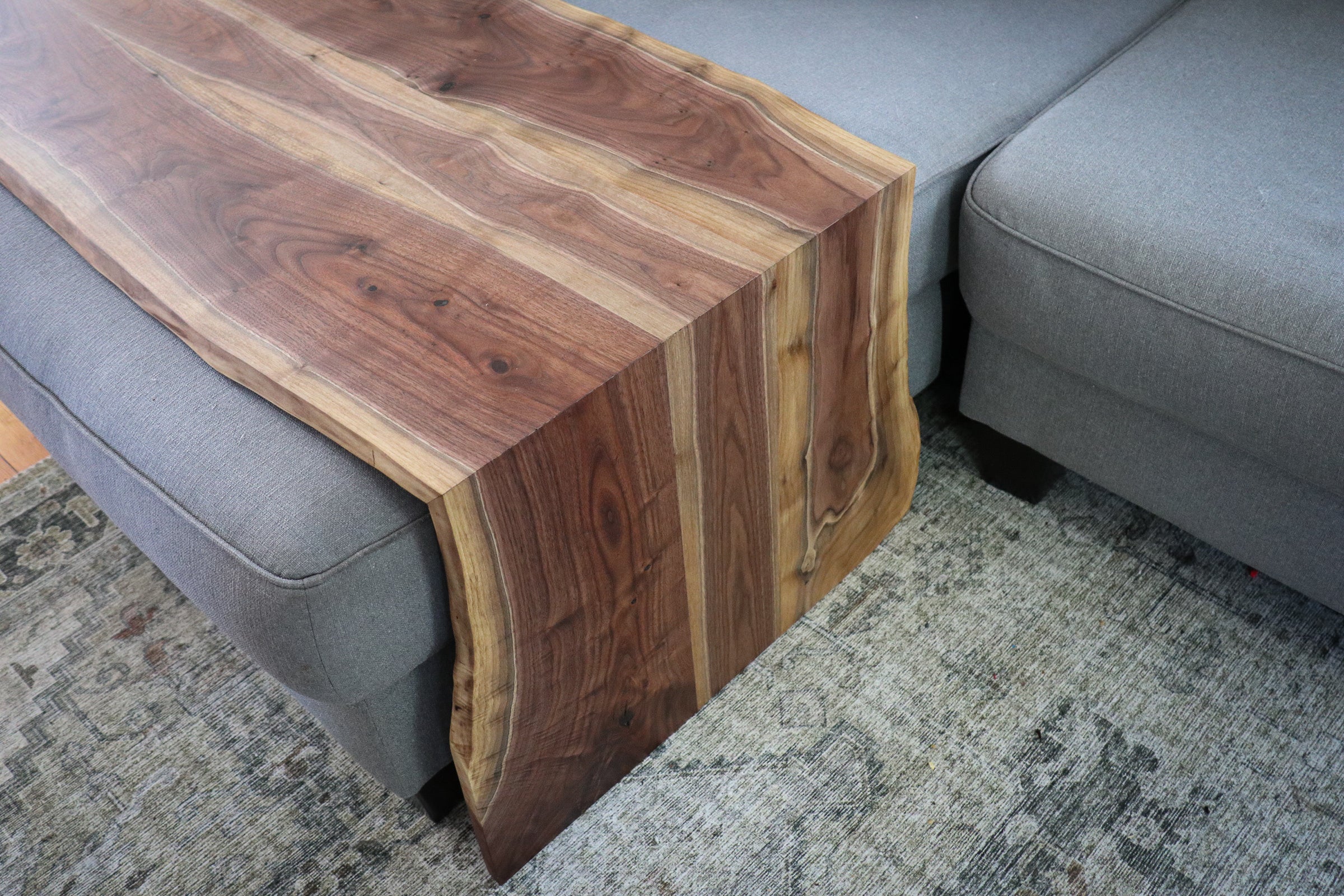 Solid Walnut Wood Double Waterfall Ottoman Coffee Table - Hazel Oak Farms