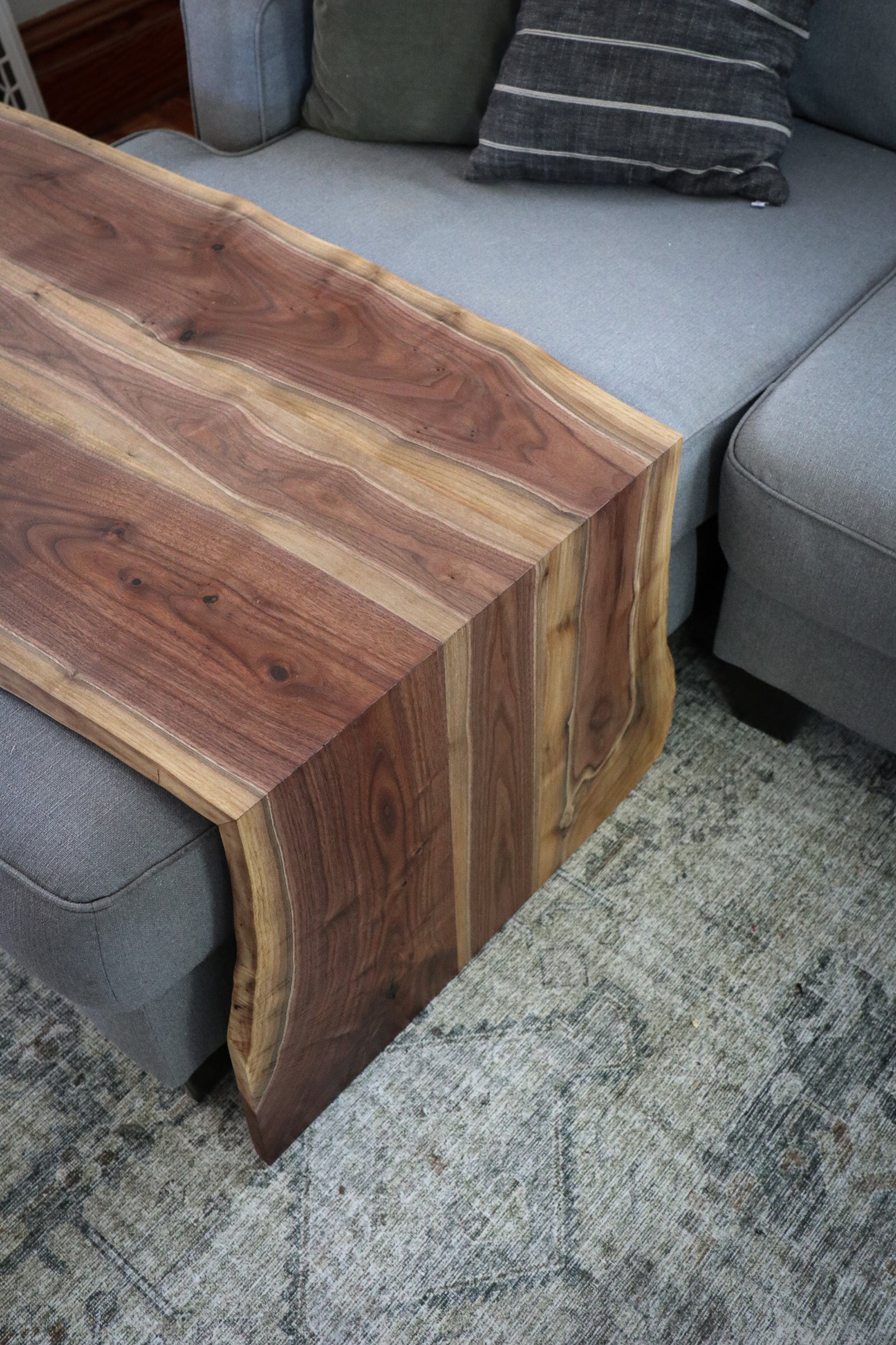 Solid Walnut Wood Double Waterfall Ottoman Coffee Table - Hazel Oak Farms