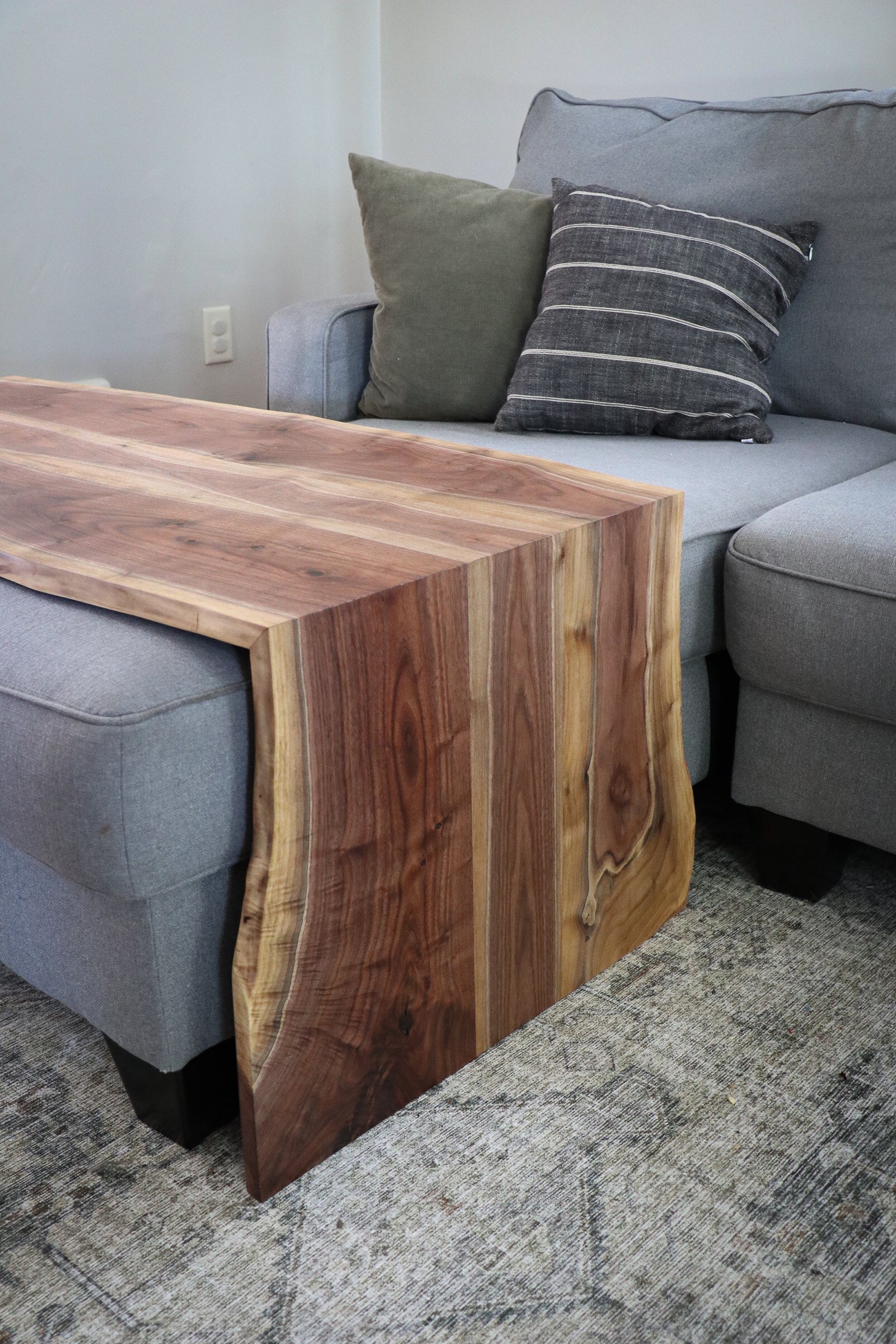 Solid Walnut Wood Double Waterfall Ottoman Coffee Table - Hazel Oak Farms