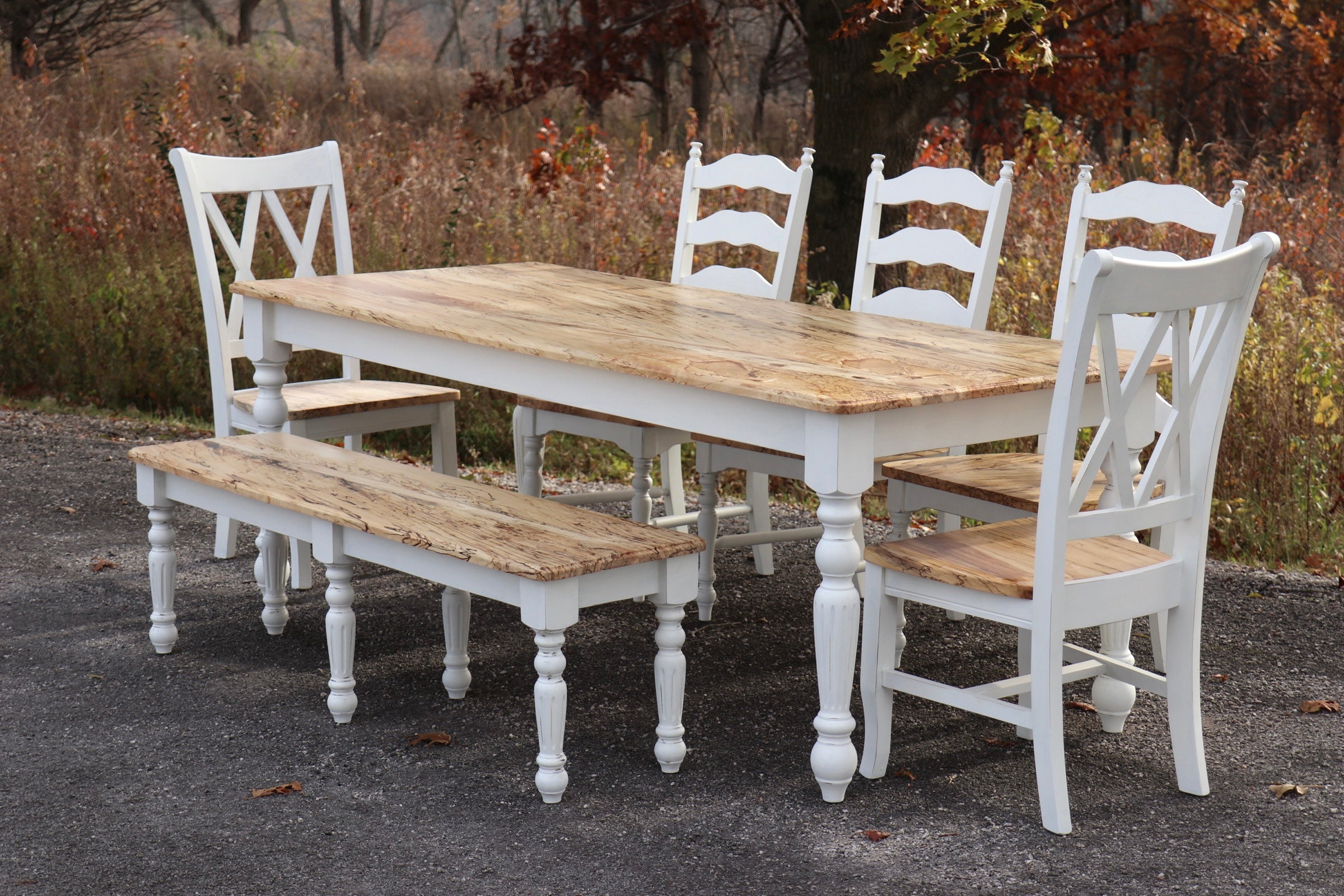 White Spalted Maple Dining Table Set - Hazel Oak Farms