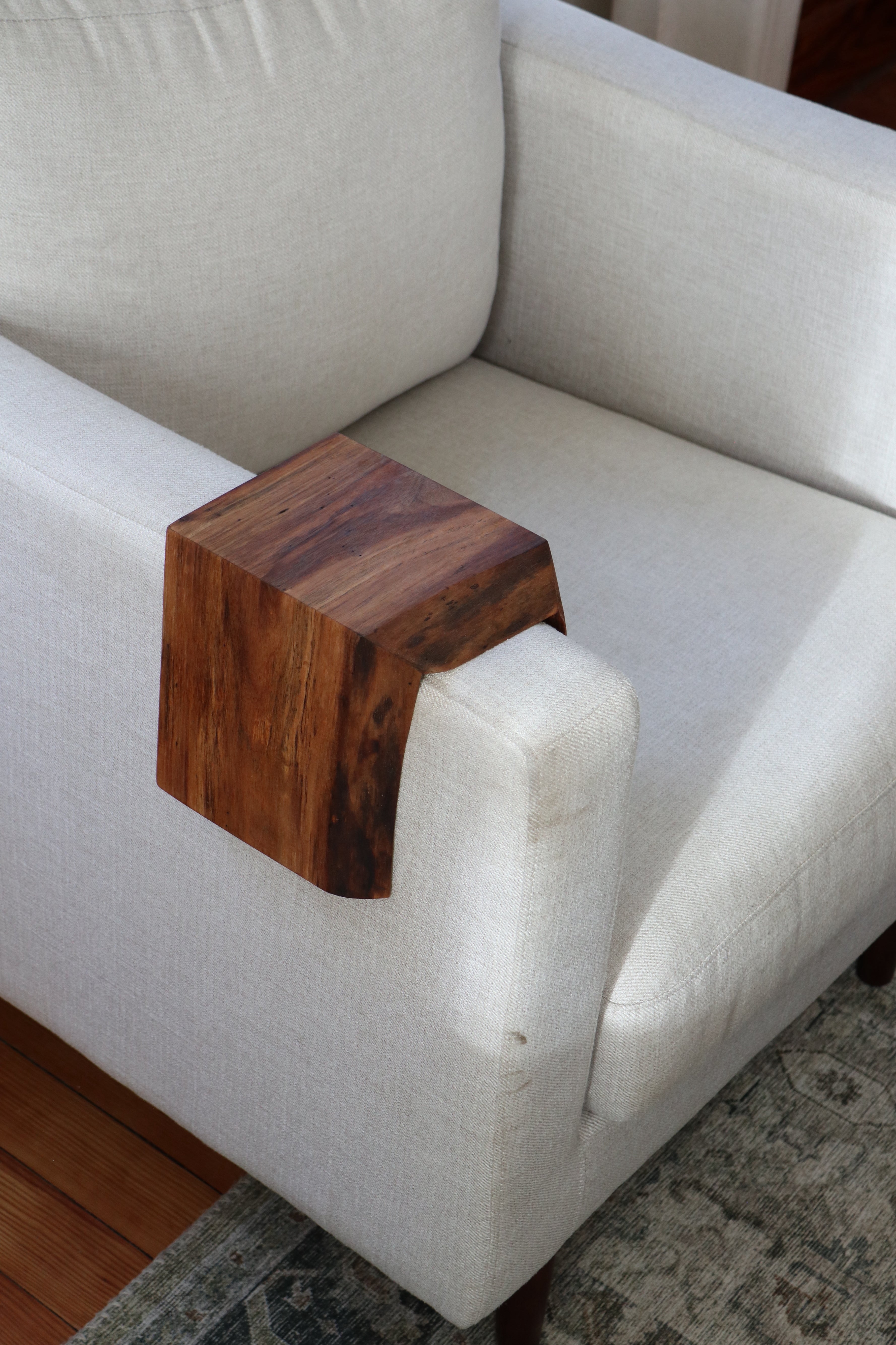 Live Edge 4.25&quot; Walnut Wood Armrest Table (in stock) - Hazel Oak Farms