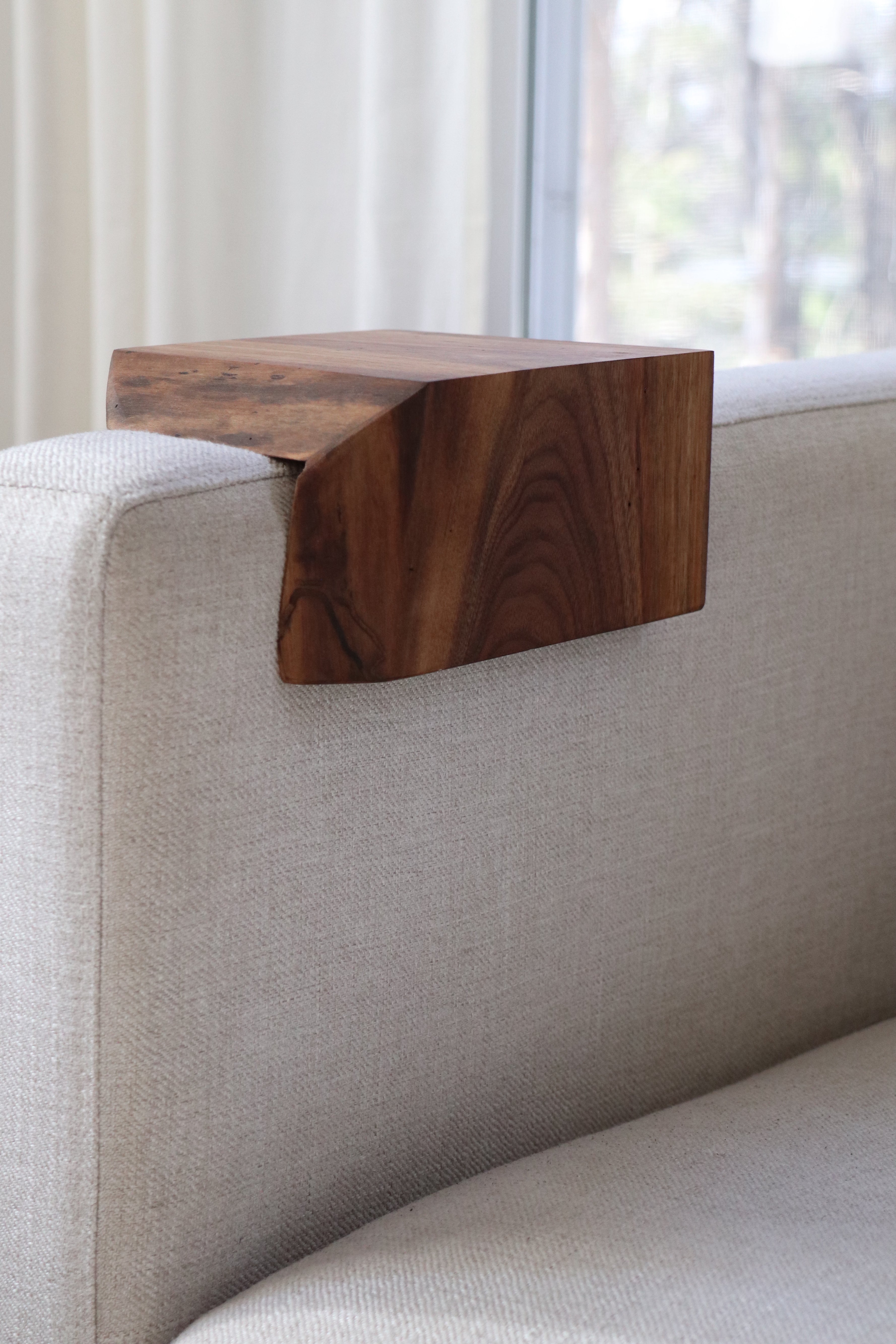 Live Edge 4.25&quot; Walnut Wood Armrest Table (in stock) - Hazel Oak Farms