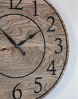 Large Brown Stained Hackberry Wall Clock with Black Numbers - Hazel Oak Farms