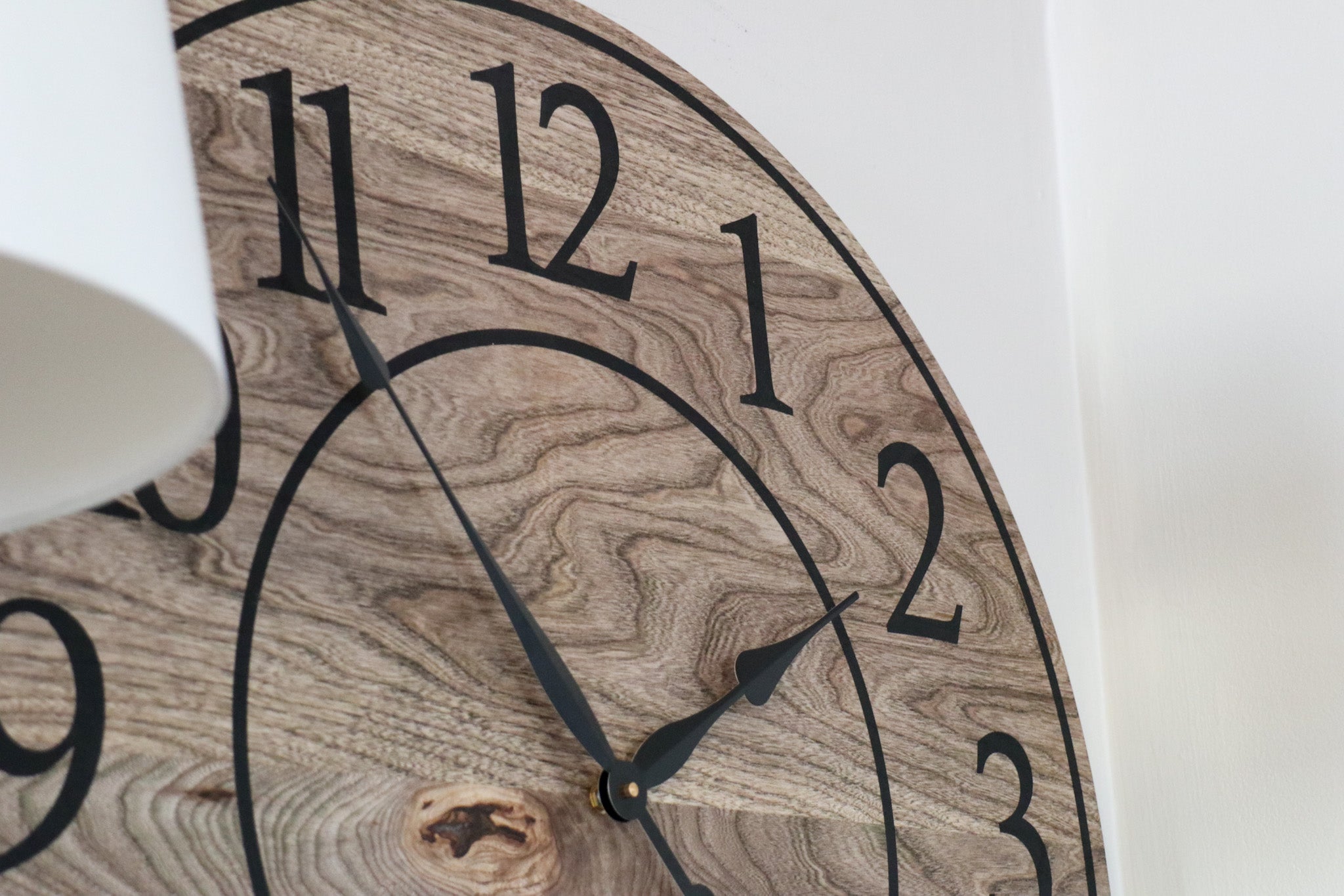 Large Brown Stained Hackberry Wall Clock with Black Numbers - Hazel Oak Farms Handmade Furniture in Iowa, USA
