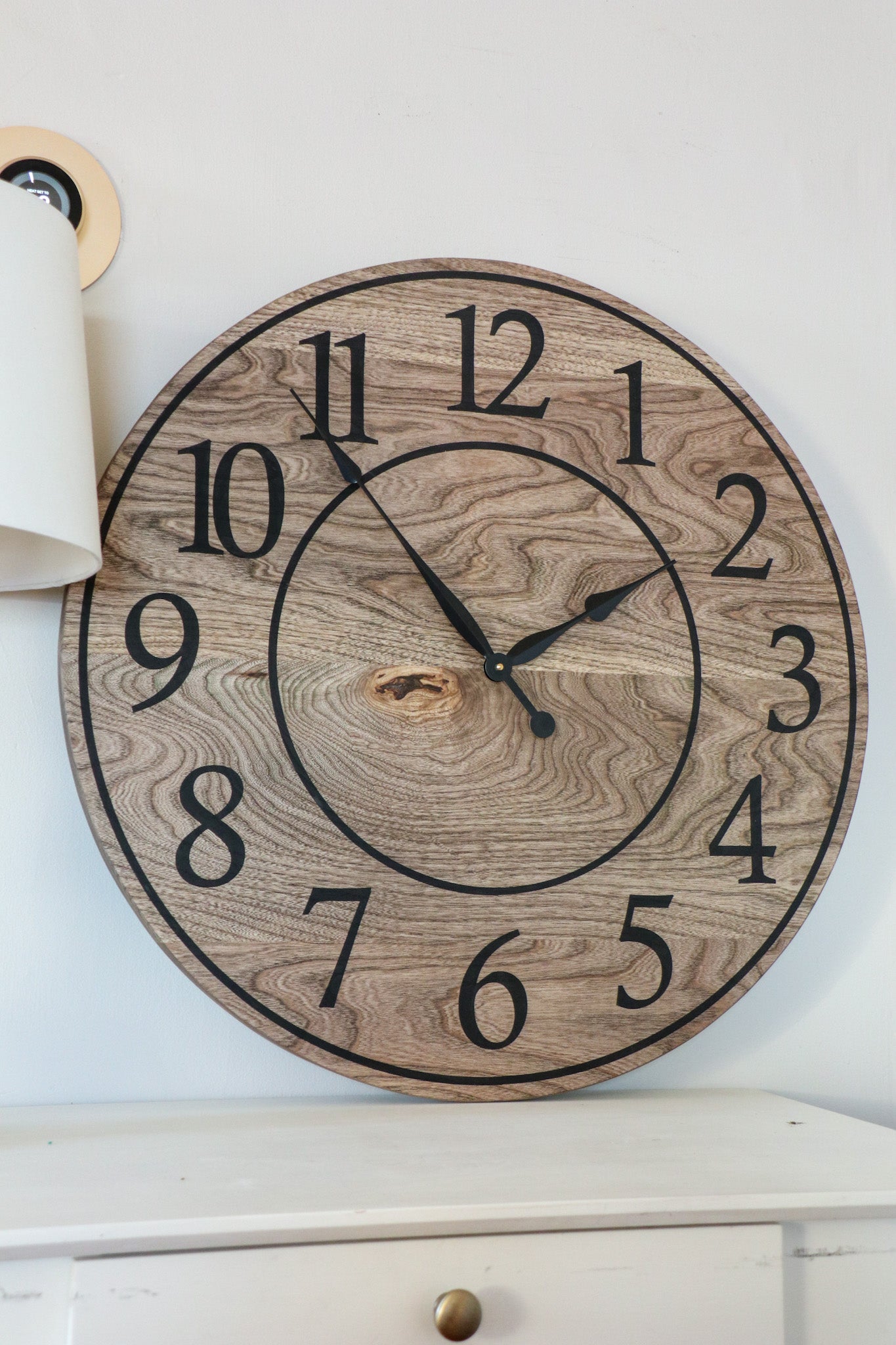 Large Brown Stained Hackberry Wall Clock with Black Numbers - Hazel Oak Farms