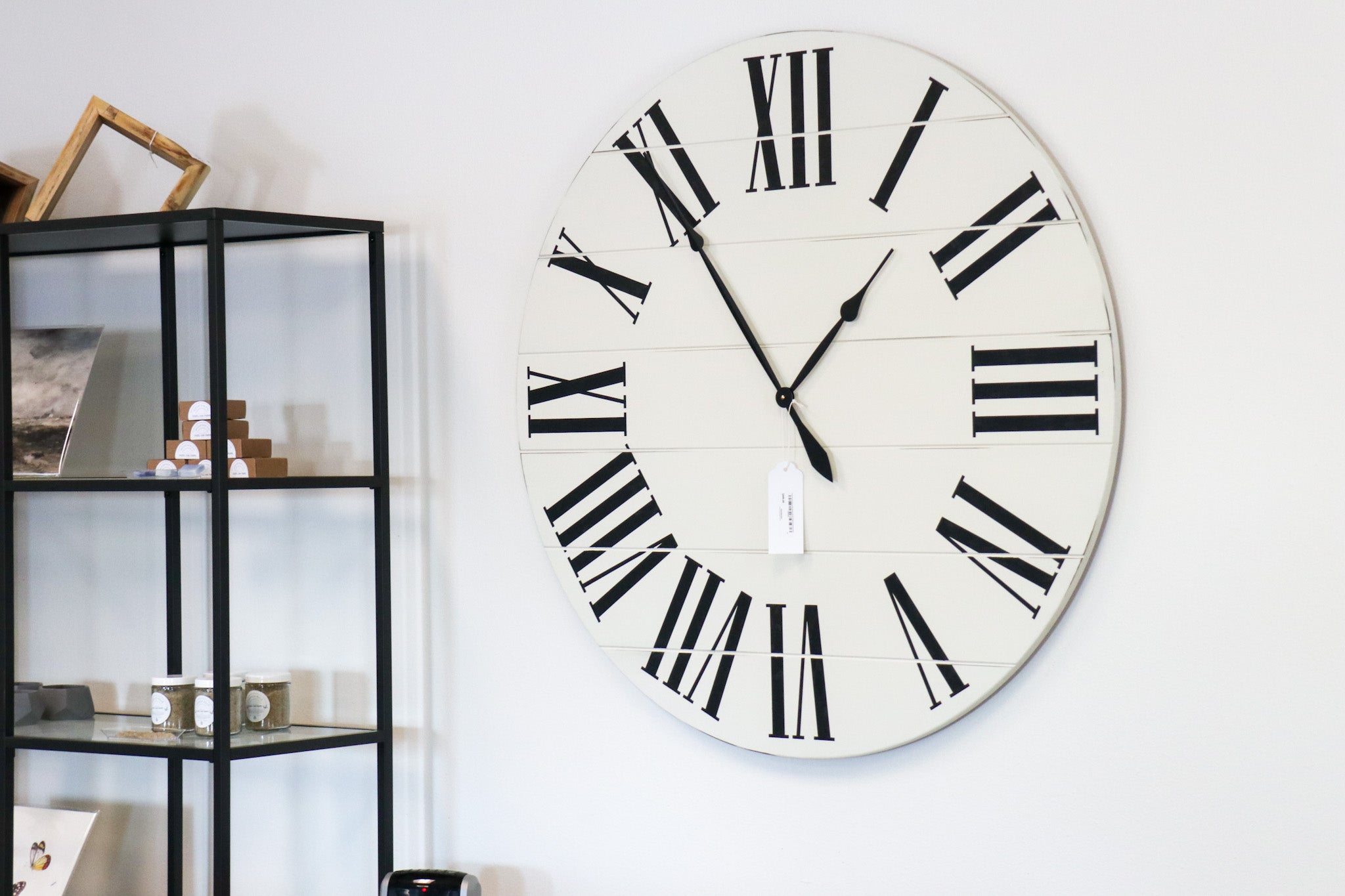 Simple 42&quot; Farmhouse Style Large White Distressed Wall Clock with Black Roman Numerals (in stock) - Hazel Oak Farms