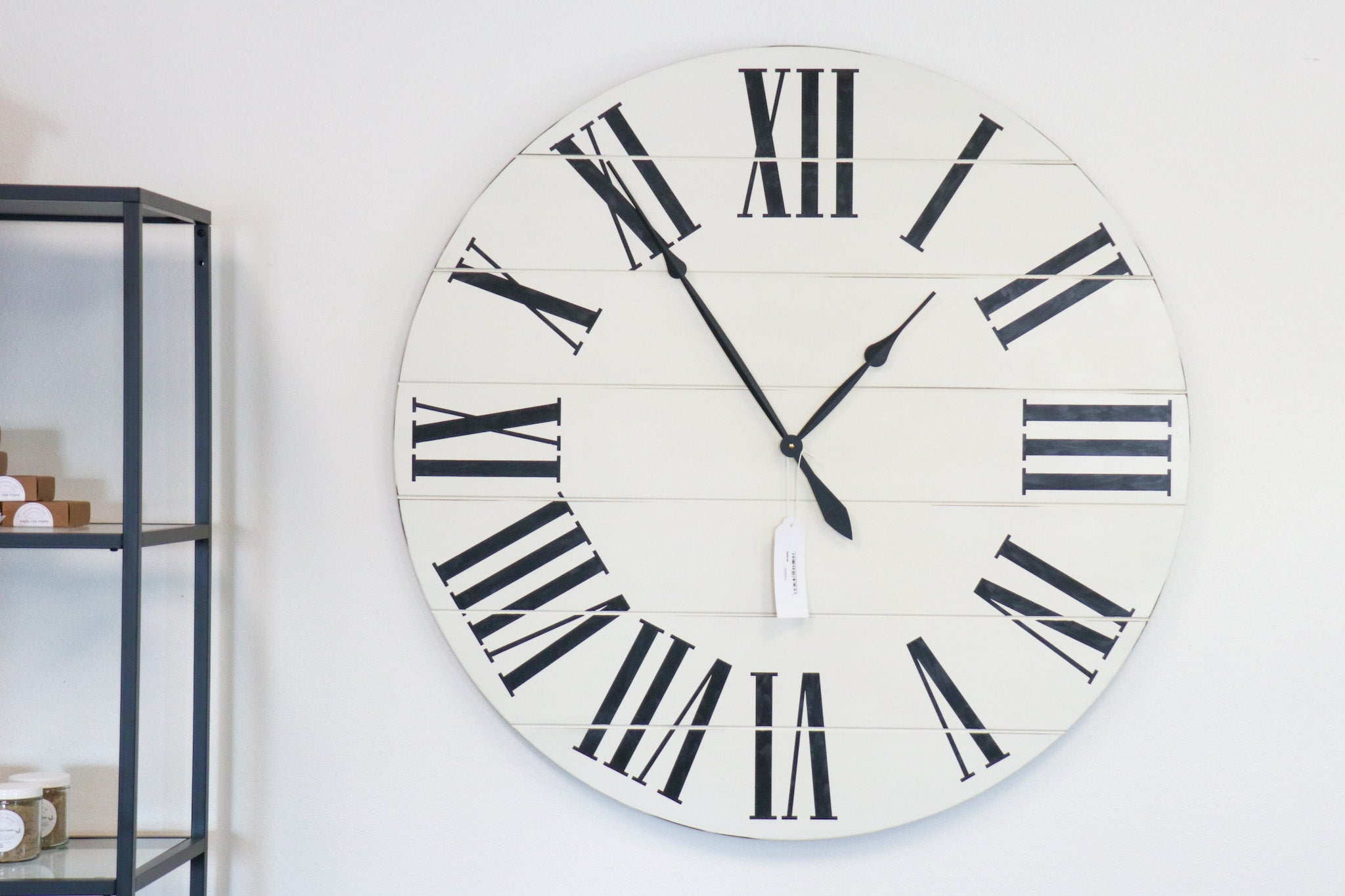 Simple 42&quot; Farmhouse Style Large White Distressed Wall Clock with Black Roman Numerals (in stock) - Hazel Oak Farms
