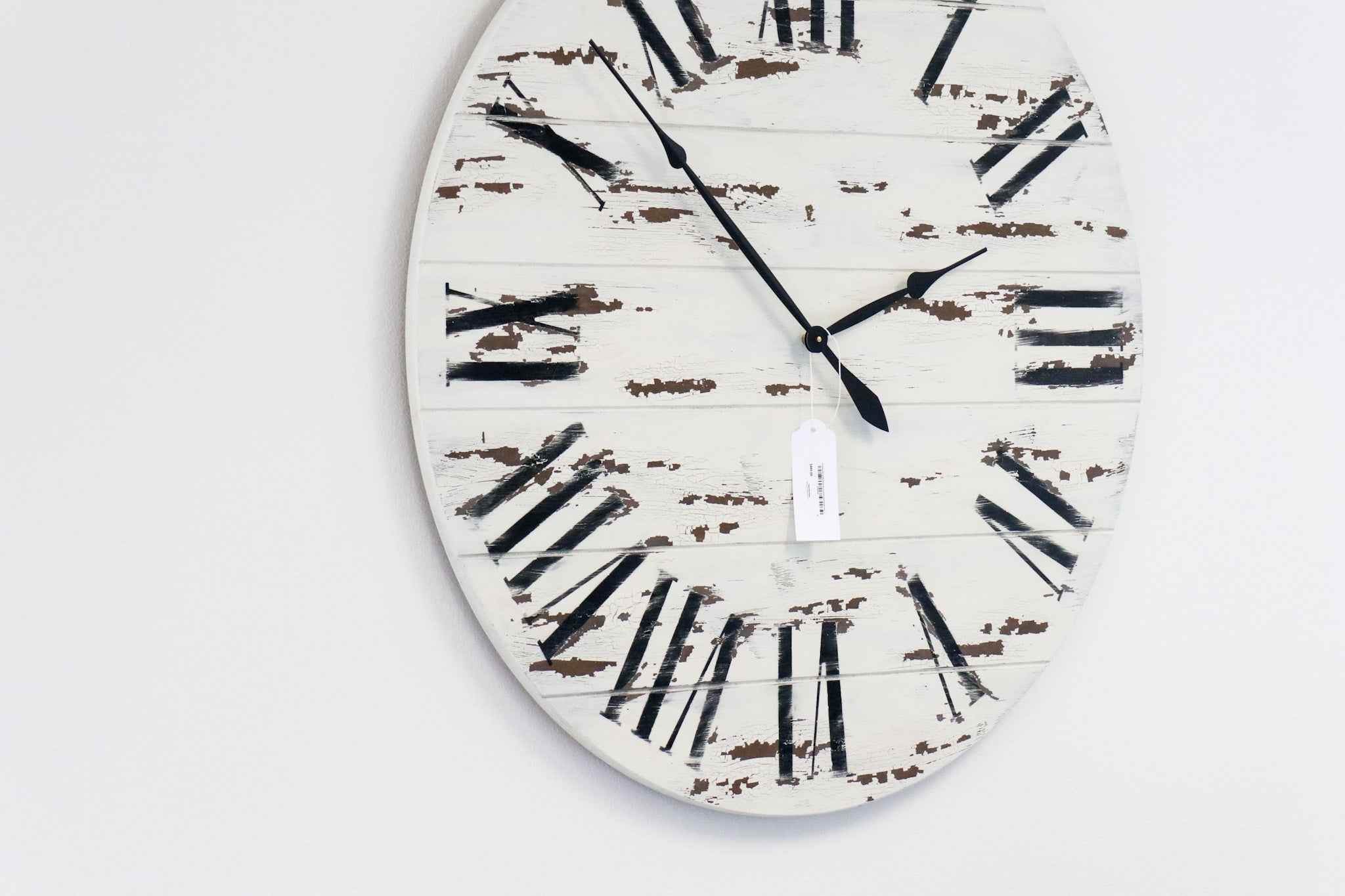 42&quot; Farmhouse Style Large White Distressed Wall Clock with Black Roman Numerals (in stock) - Hazel Oak Farms