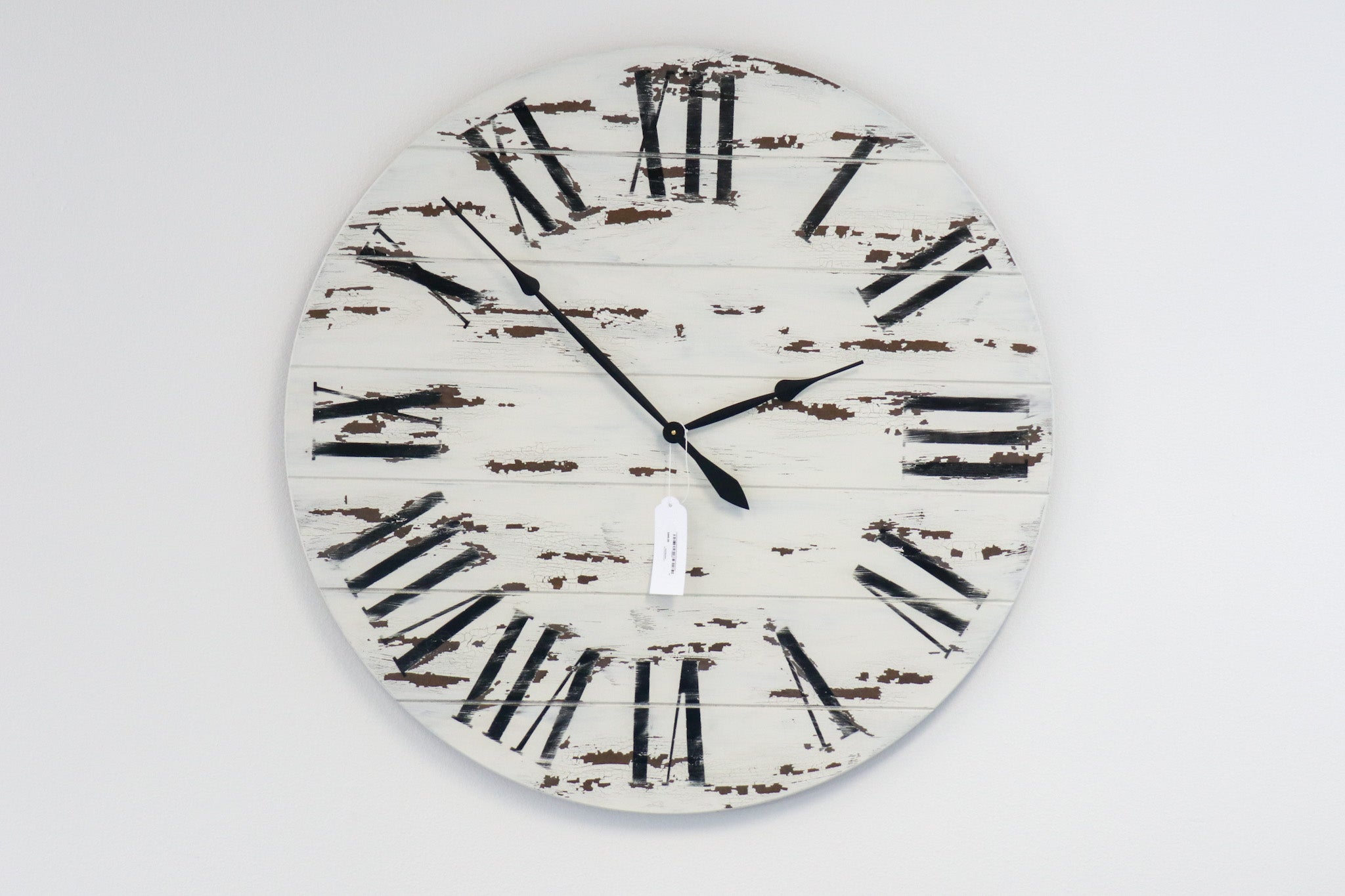 42" Farmhouse Style Large White Distressed Wall Clock with Black Roman Numerals (in stock) - Hazel Oak Farms