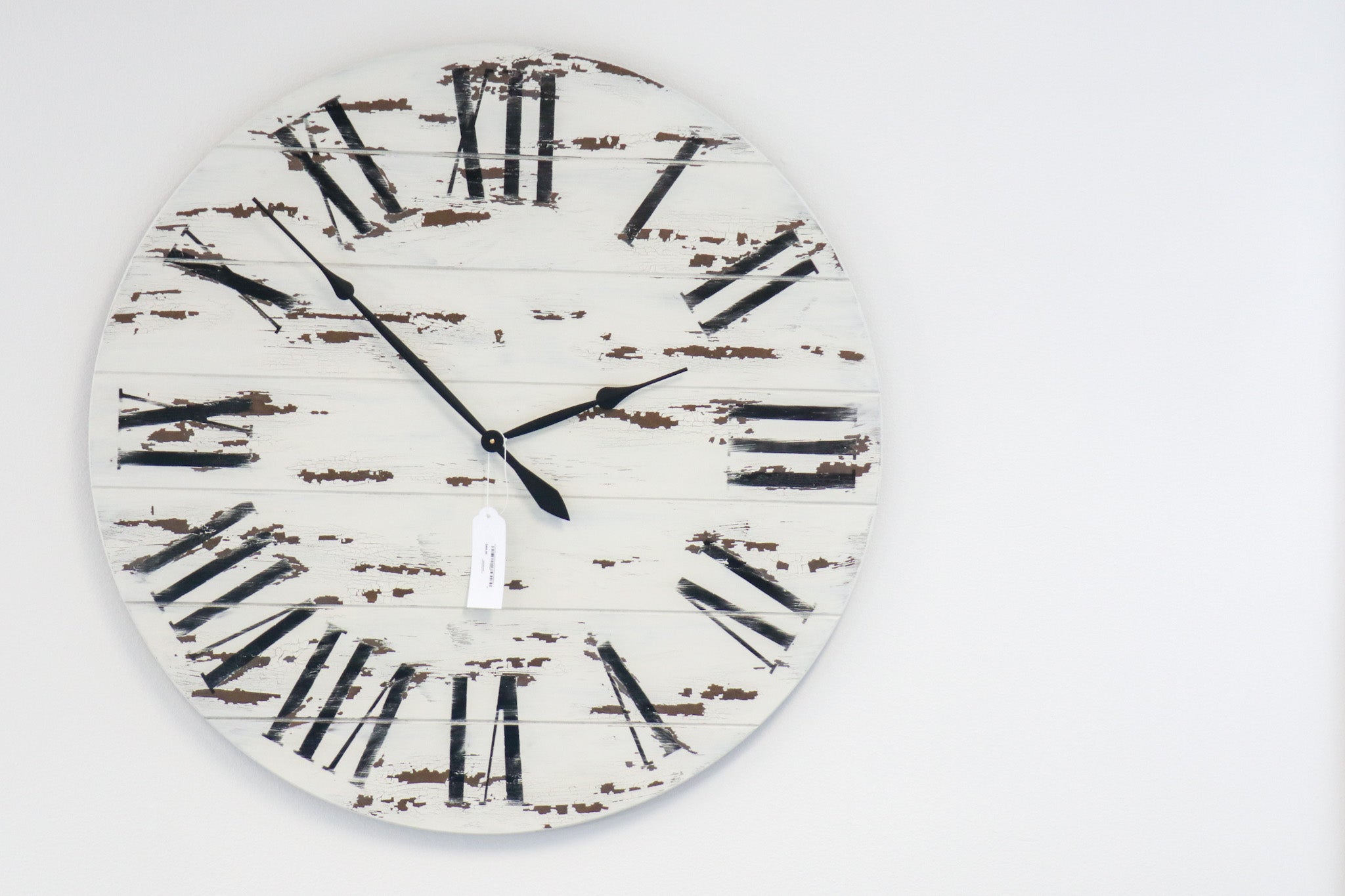 42" Farmhouse Style Large White Distressed Wall Clock with Black Roman Numerals (in stock) - Hazel Oak Farms