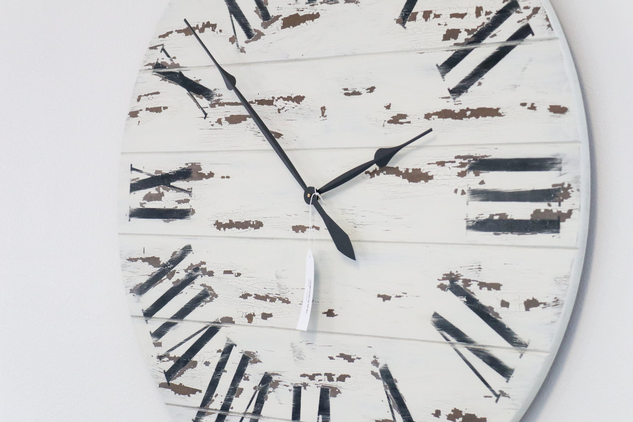 42&quot; Farmhouse Style Large White Distressed Wall Clock with Black Roman Numerals (in stock) - Hazel Oak Farms