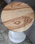 Medium Ash with Walnut Stain Round Industrial Side Table - Hazel Oak Farms