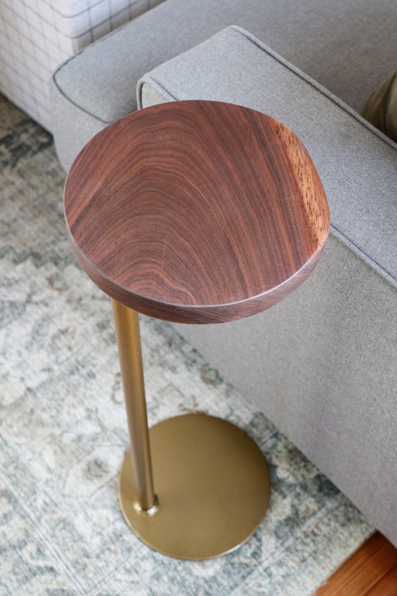 Small Live-Edge Walnut, Gold Round Industrial Side Table - Hazel Oak Farms