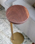 Small Live-Edge Walnut, Gold Round Industrial Side Table - Hazel Oak Farms