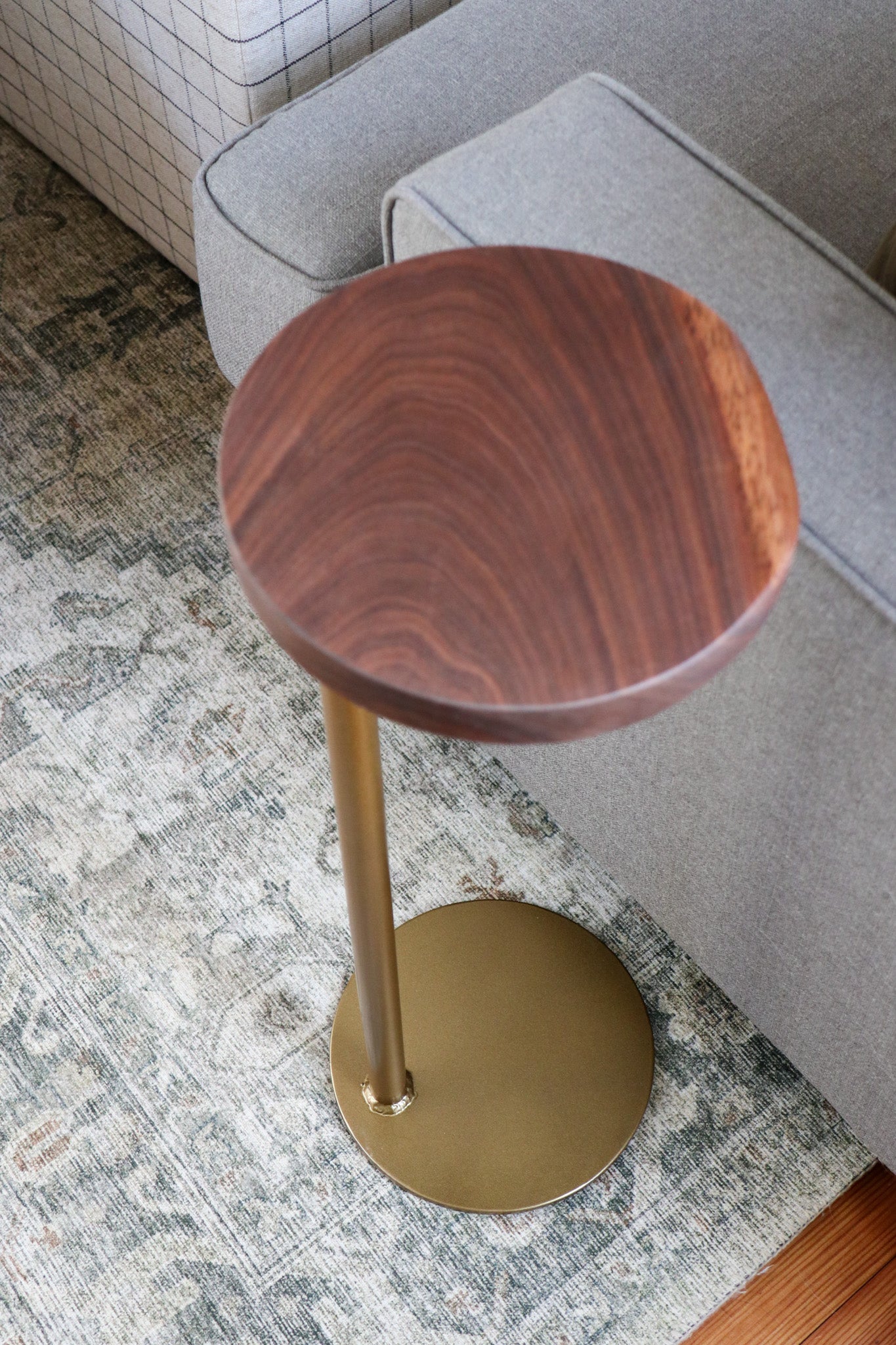 Small Live-Edge Walnut, Gold Round Industrial Side Table - Hazel Oak Farms