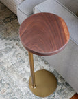 Small Live-Edge Walnut, Gold Round Industrial Side Table - Hazel Oak Farms