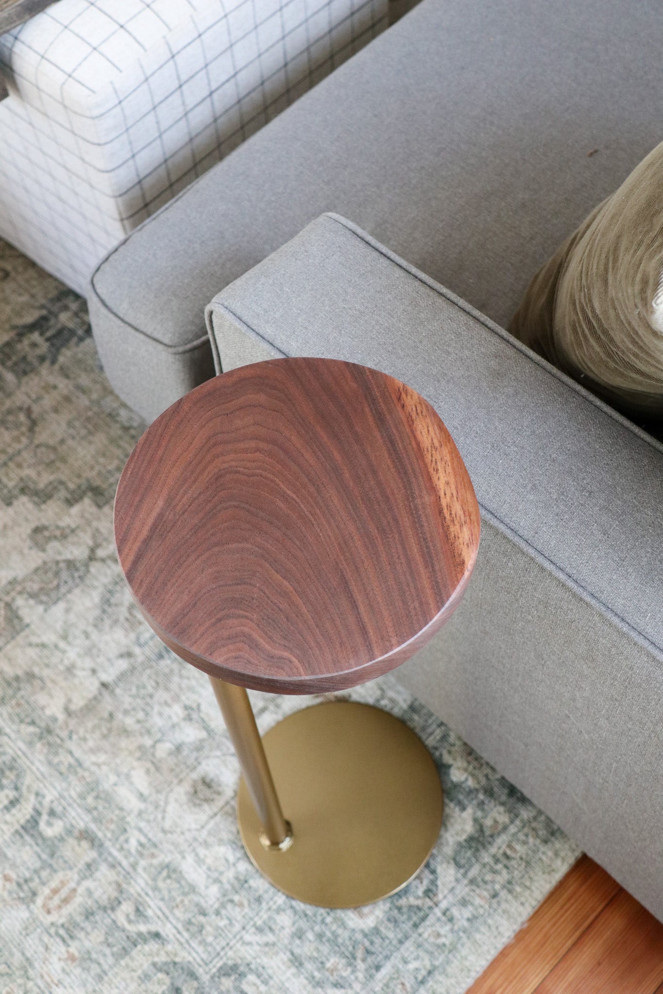 Small Live-Edge Walnut, Gold Round Industrial Side Table - Hazel Oak Farms