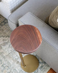 Small Live-Edge Walnut, Gold Round Industrial Side Table - Hazel Oak Farms