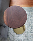 Small Live-Edge Walnut, Gold Round Industrial Side Table - Hazel Oak Farms