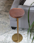 Small Live-Edge Walnut, Gold Round Industrial Side Table - Hazel Oak Farms