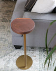 Small Live-Edge Walnut, Gold Round Industrial Side Table - Hazel Oak Farms