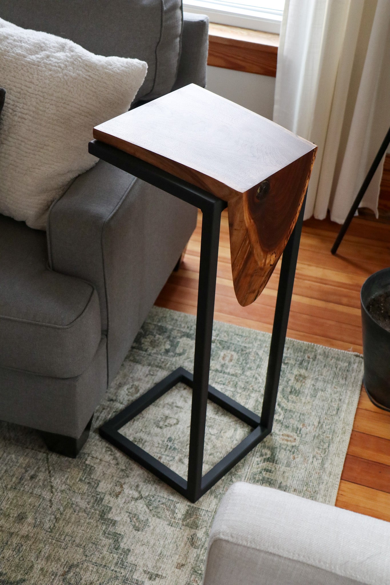 Extra Tall Live Edge Walnut Waterfall C Table - Hazel Oak Farms Handmade Furniture in Iowa, USA