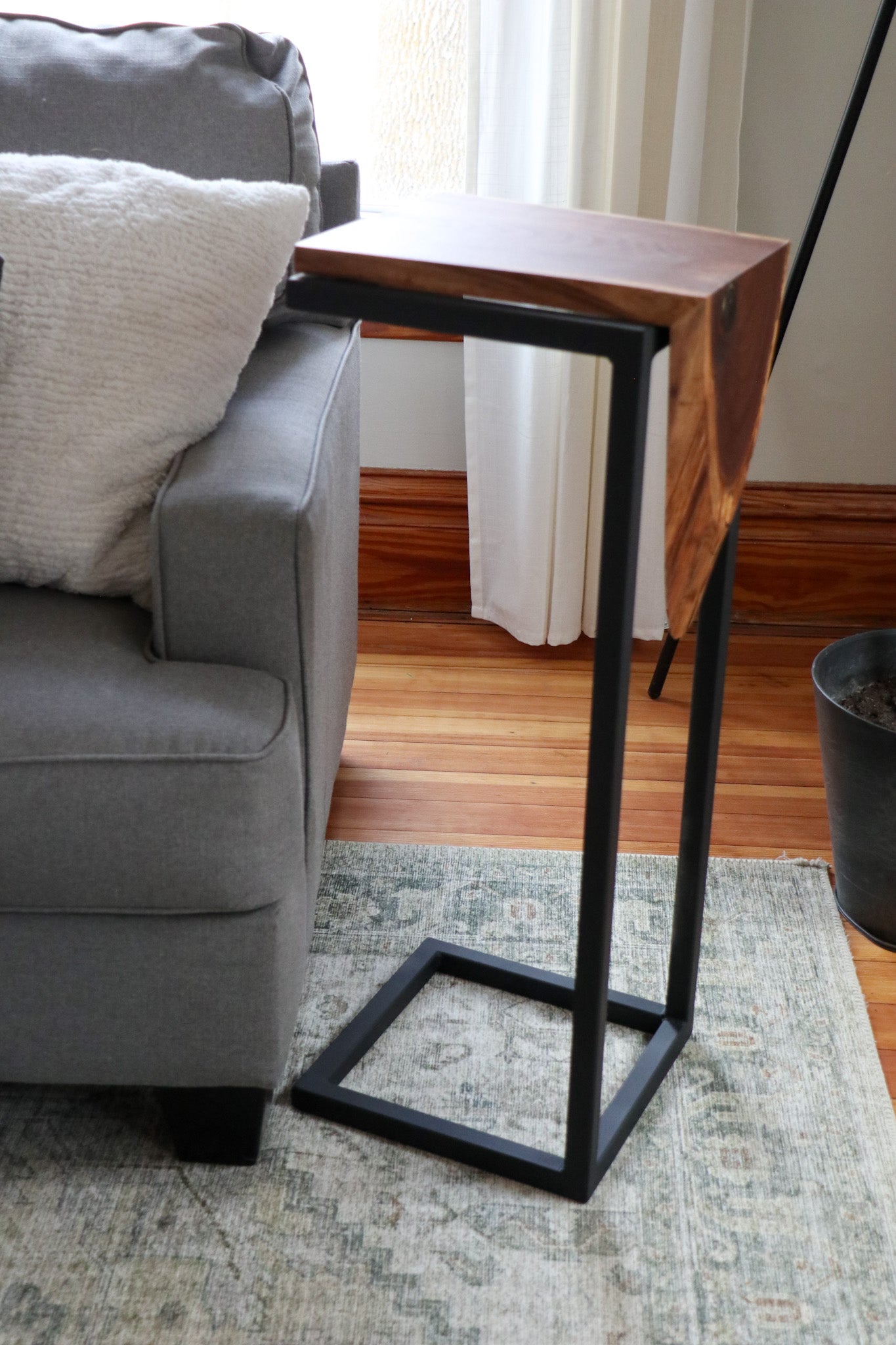 Extra Tall Live Edge Walnut Waterfall C Table - Hazel Oak Farms Handmade Furniture in Iowa, USA