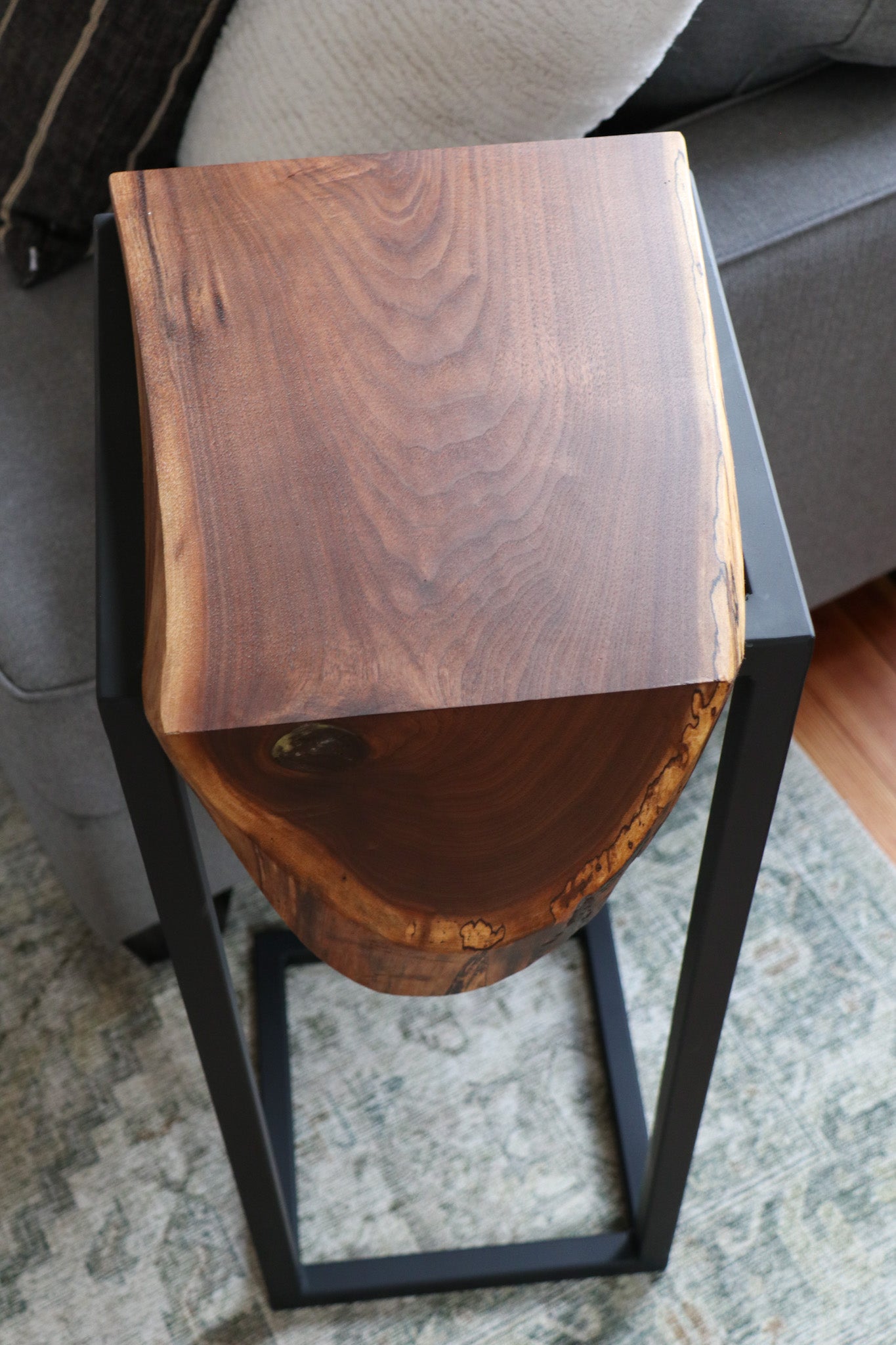 Extra Tall Live Edge Walnut Waterfall C Table - Hazel Oak Farms Handmade Furniture in Iowa, USA