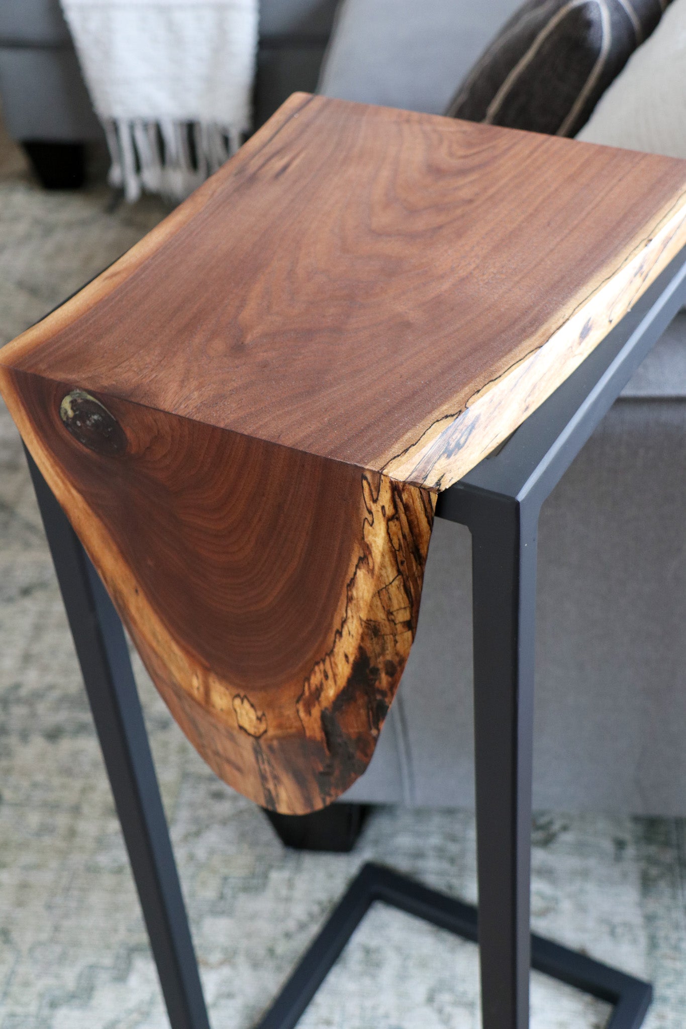 Extra Tall Live Edge Walnut Waterfall C Table - Hazel Oak Farms Handmade Furniture in Iowa, USA